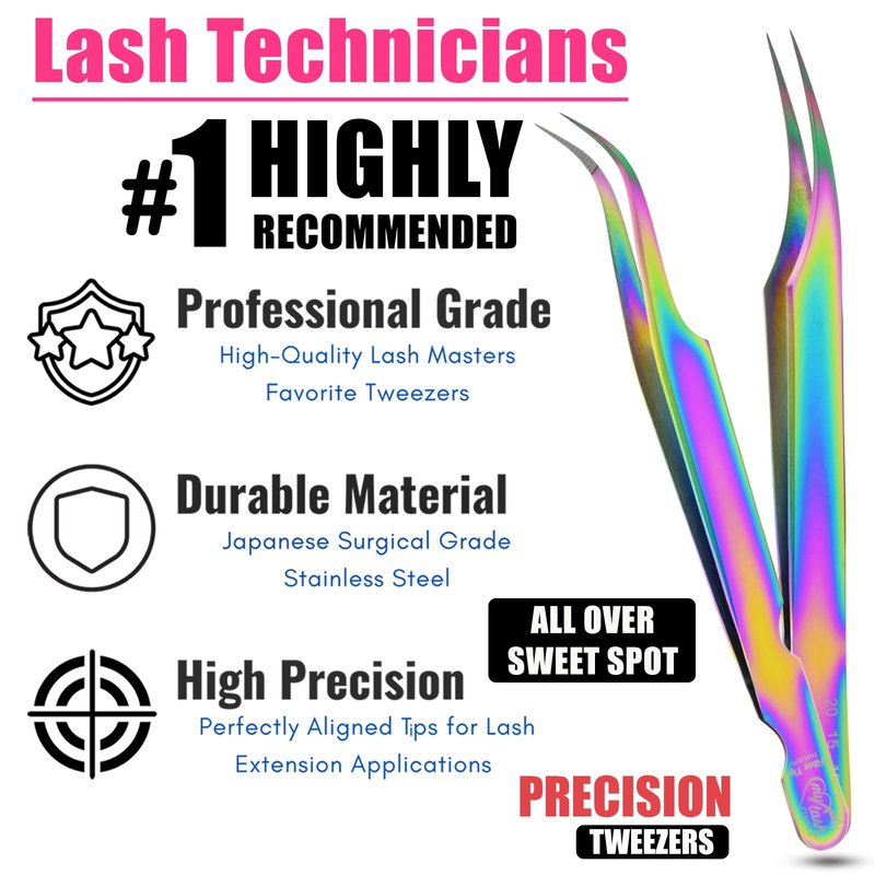 2pcs Fiber Tip Tweezers for Lash Extensions – Curved Tip Base Cut & Isolation Tweezers Set, Precision Stainless Steel Eyelash Extension Tools, Non-Slip Grip, Professional Lash Applicator (Multi)