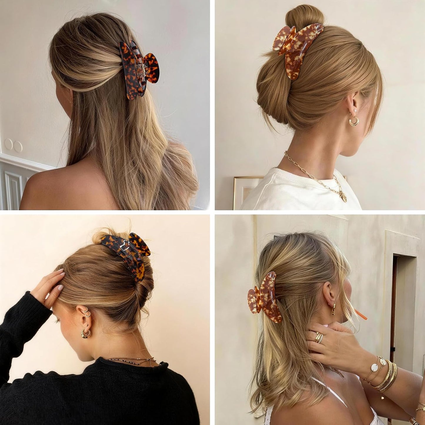 Large Acetate Hair Claw Clips - 2 Pack Tortoise Shell & Leopard Print | 4 Inch Non-Slip Strong Hold for Women & Girls