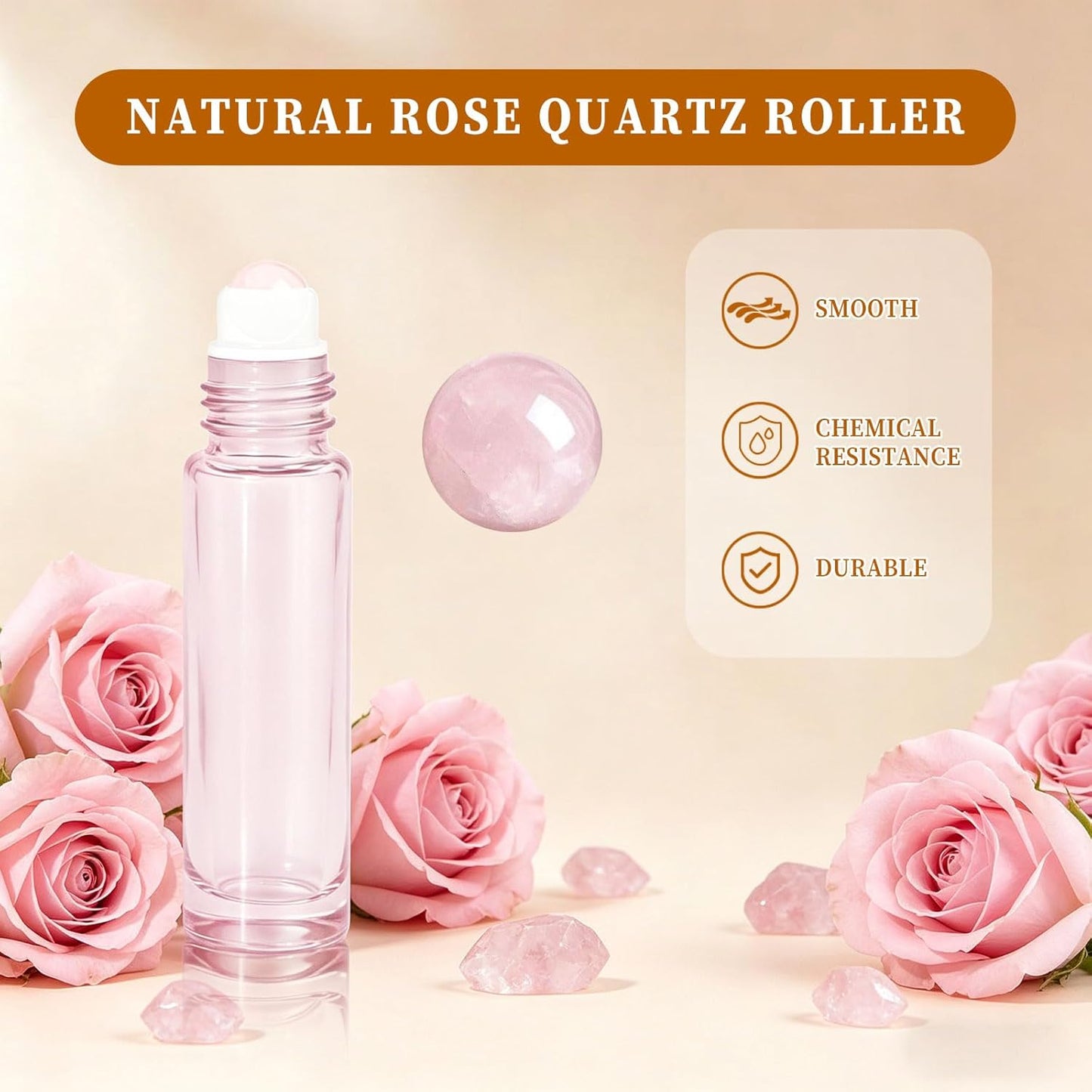 Rose Quartz Roller Bottles - 10ml Travel Size Glass Bottles for Essential Oils | 8 Color Options, Leak-Proof Design