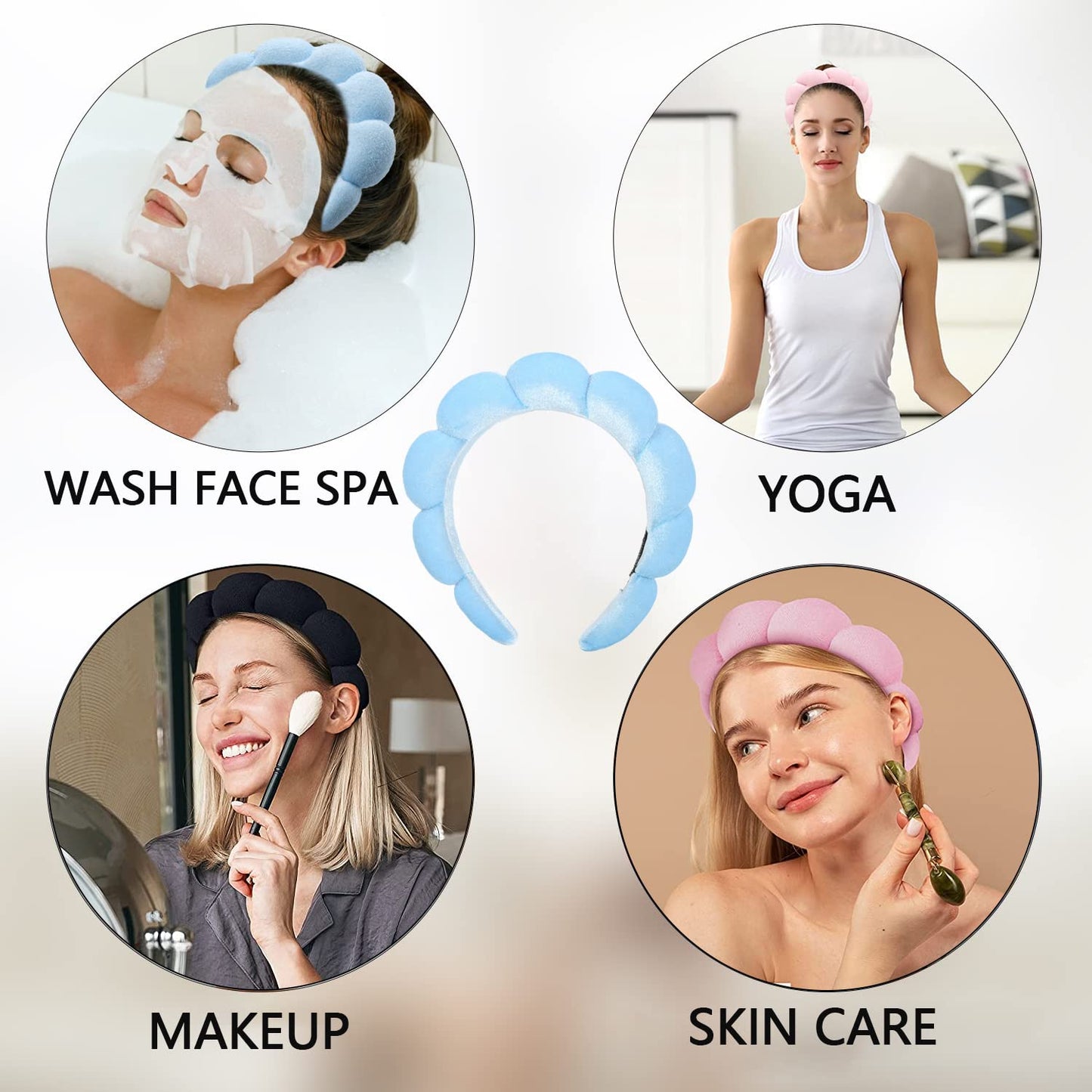 Velvet Spa Headband for Washing Face | Bubble Makeup Headband with Wristbands - Blue