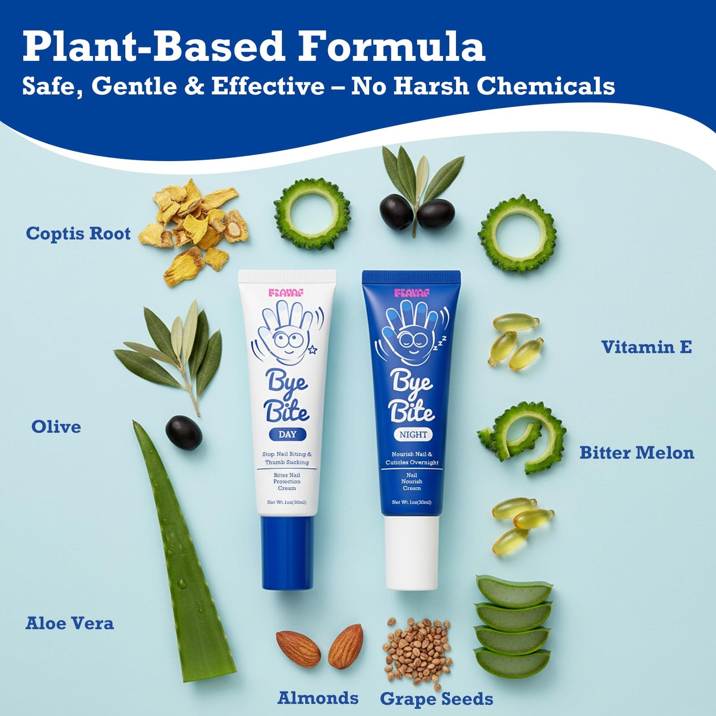 ByeBite Nail Biting & Thumb Sucking Solution – Natural Day & Night Nail Care Duo | Bitter Nail Protection Cream + Nail Nourish Cream | Plant-Based Formula | Helps Encourage Healthy Nail Habits