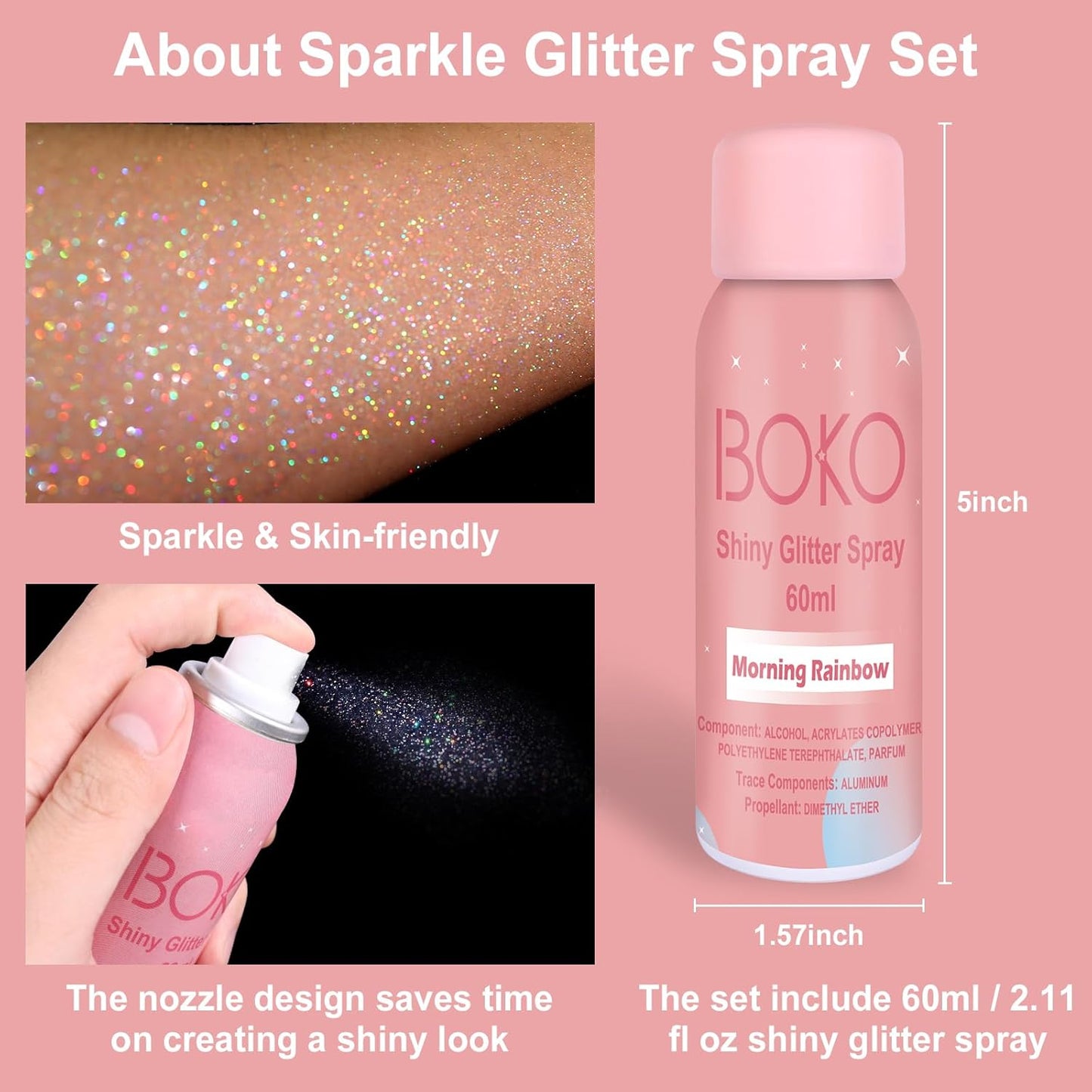 Holographic Silver Body Glitter Spray - Quick-Drying, Long-Lasting 60ML for Hair, Clothes & Festivals | Rave Accessories