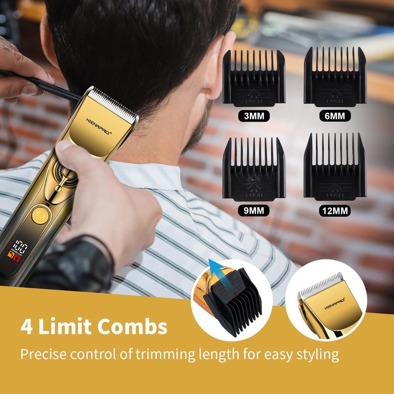 HIENA PRO Professional Hair Clippers for Men, Cordless Rechargeable Hair Clipper, Electric Trimmer with LED Display, Low Noise Hair Cutting Tools