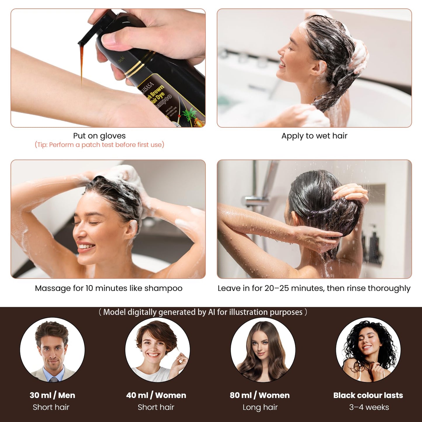 BELEZALIB Brown Hair Dye Shampoo 3 in 1, Herbal Ingredients Hair Color Shampoo for Semi-Permanent Cover Grey Hair, Hair Dye for Men and Women