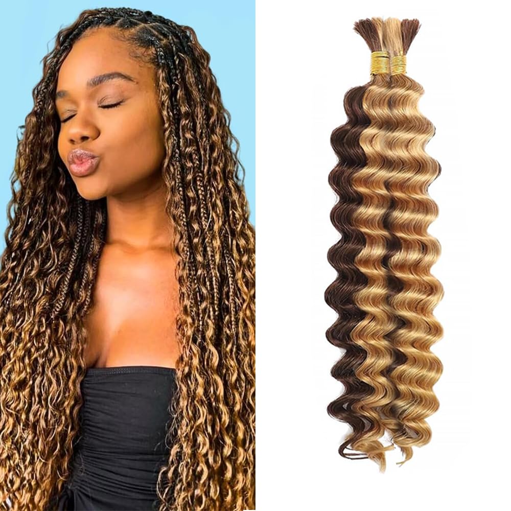 Human Braiding Hair for Boho Braids Highlight Boho Braiding Hair 28 28 inch P427 Deep Wave Bulk Knotless Deep Wave Boho Braids 2 Bundles 100g