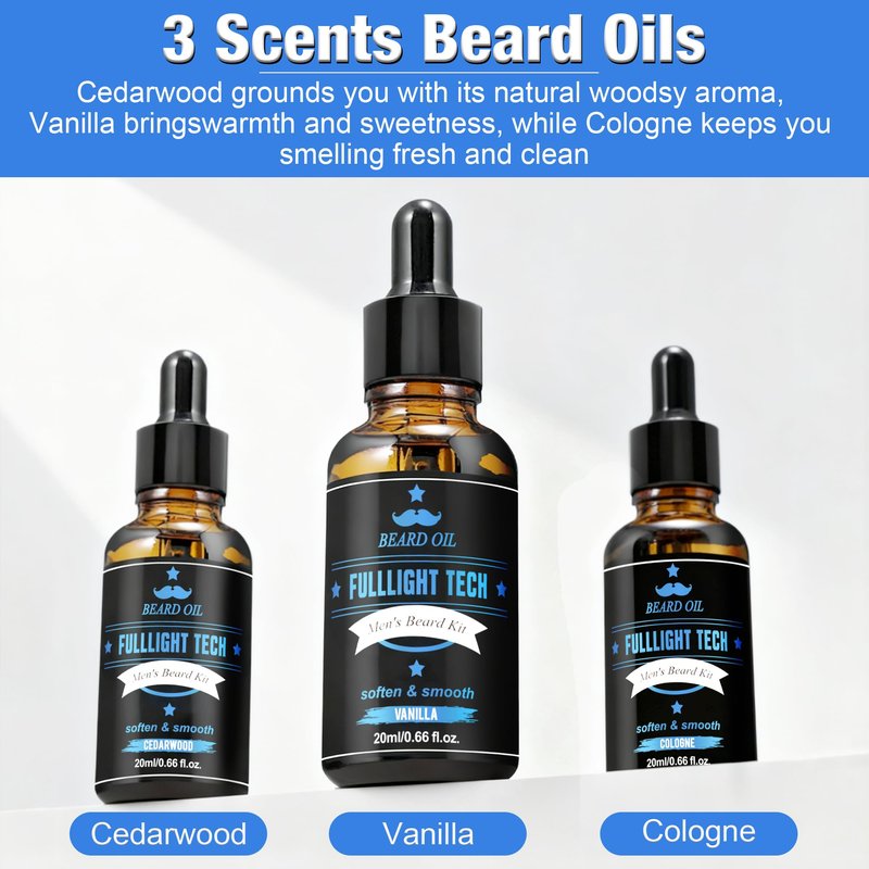 Husband Birthday Gifts,Beard Kit Includes 3 Scented Beard Oil,Vanilla Beard Shampoo & Balm, Brush, Comb,Scissors,Beard Care & Grooming Men Christmas Stocking Stuffers Gifts for Men Him Dad Boyfriend