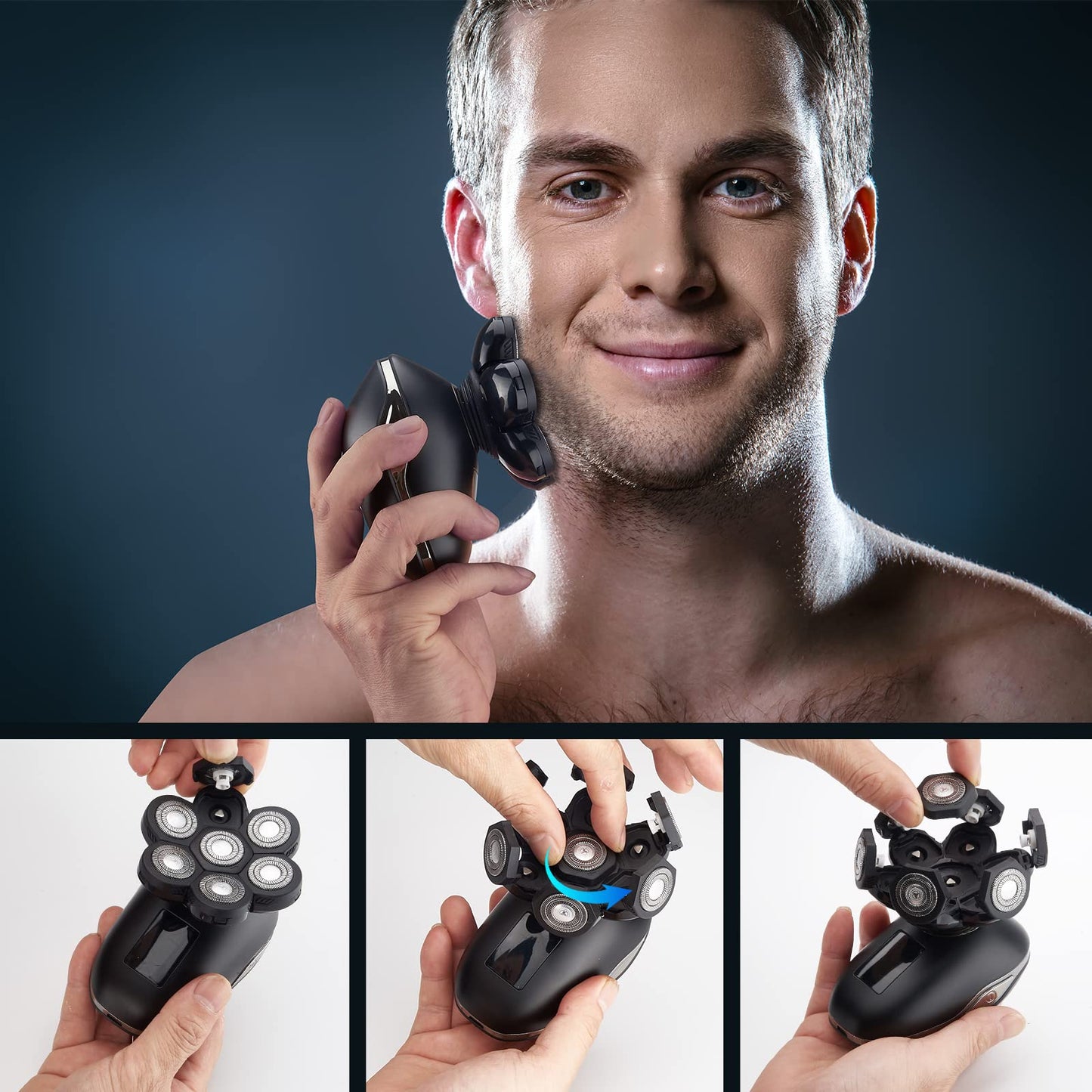 UPTARD Electric Head Shavers for Bald Men, Head Razor for Men with Nose Hair Sideburns Trimmer, LED,Travle Lock