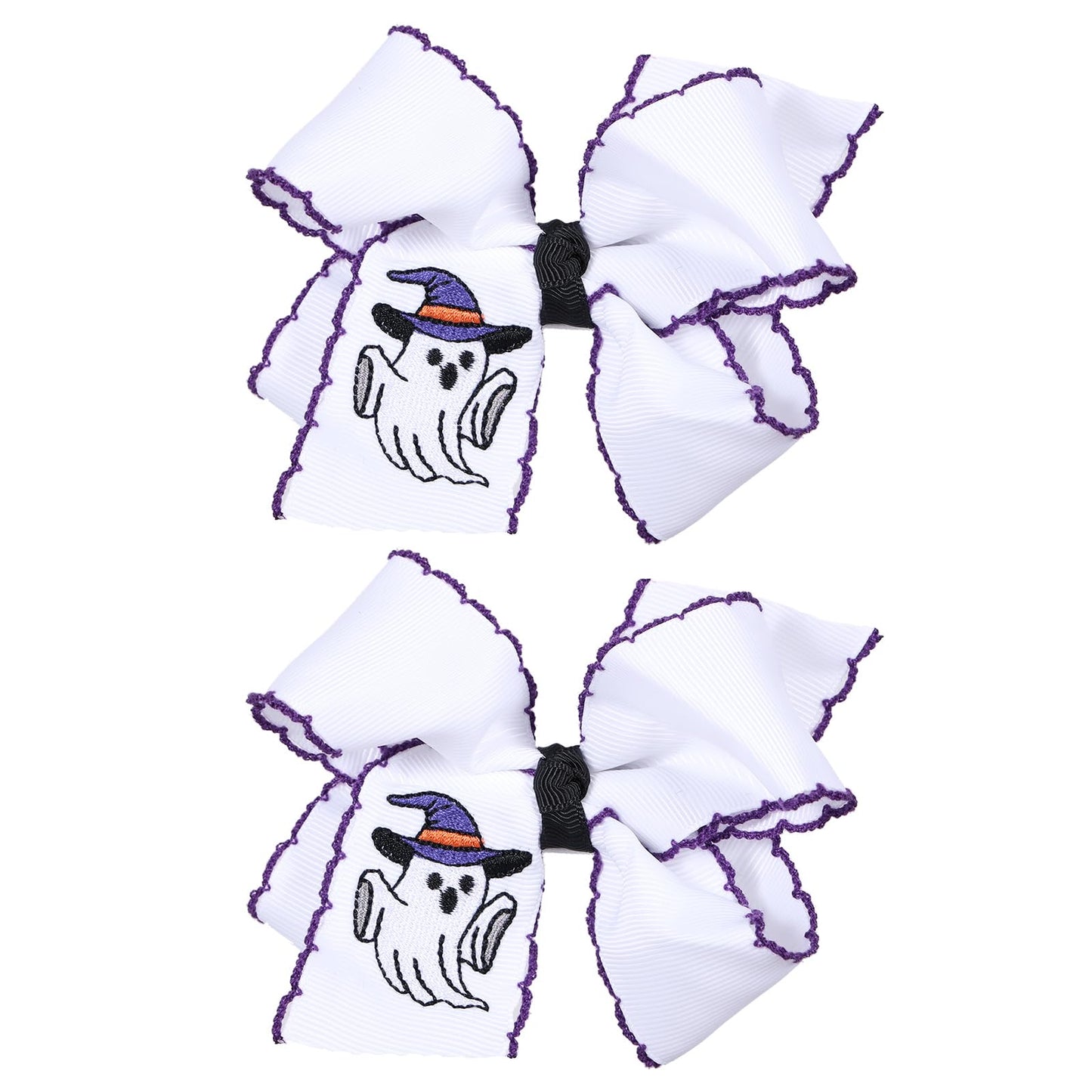 4" Halloween Ghost Hair Bow Clips White Boo Ribbon Bowknot Alligator Clip for Women Teens, Cosplay Accessories, Trick or Treat Gift Set of 2