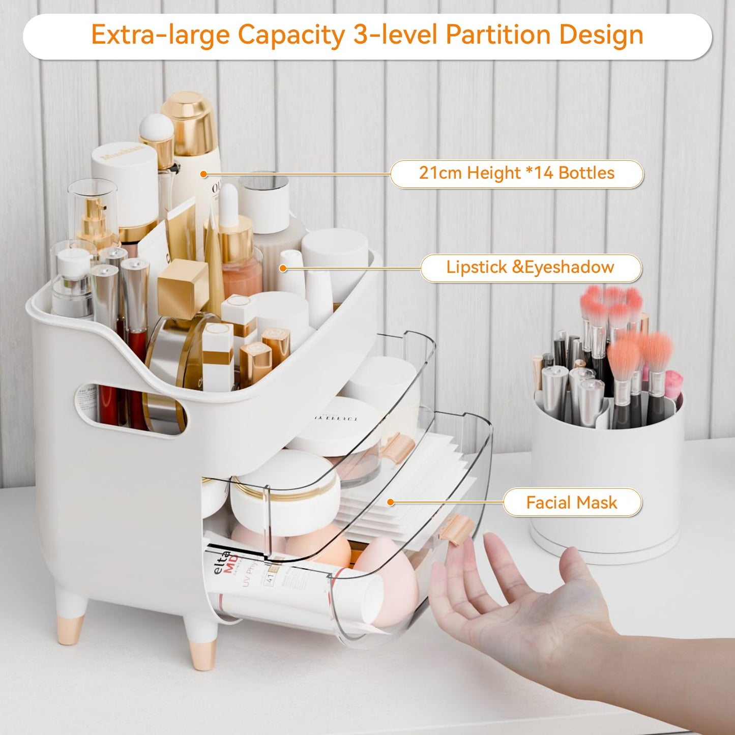 Yieach White Make up Organizers for Counter,Vanity and Dresser,Bathroom Makeup Organizer Countertop,Large Makeup Storage Organizer for Hair Tool,Beauty Products,Skin Care and Cosmetic Display Cases