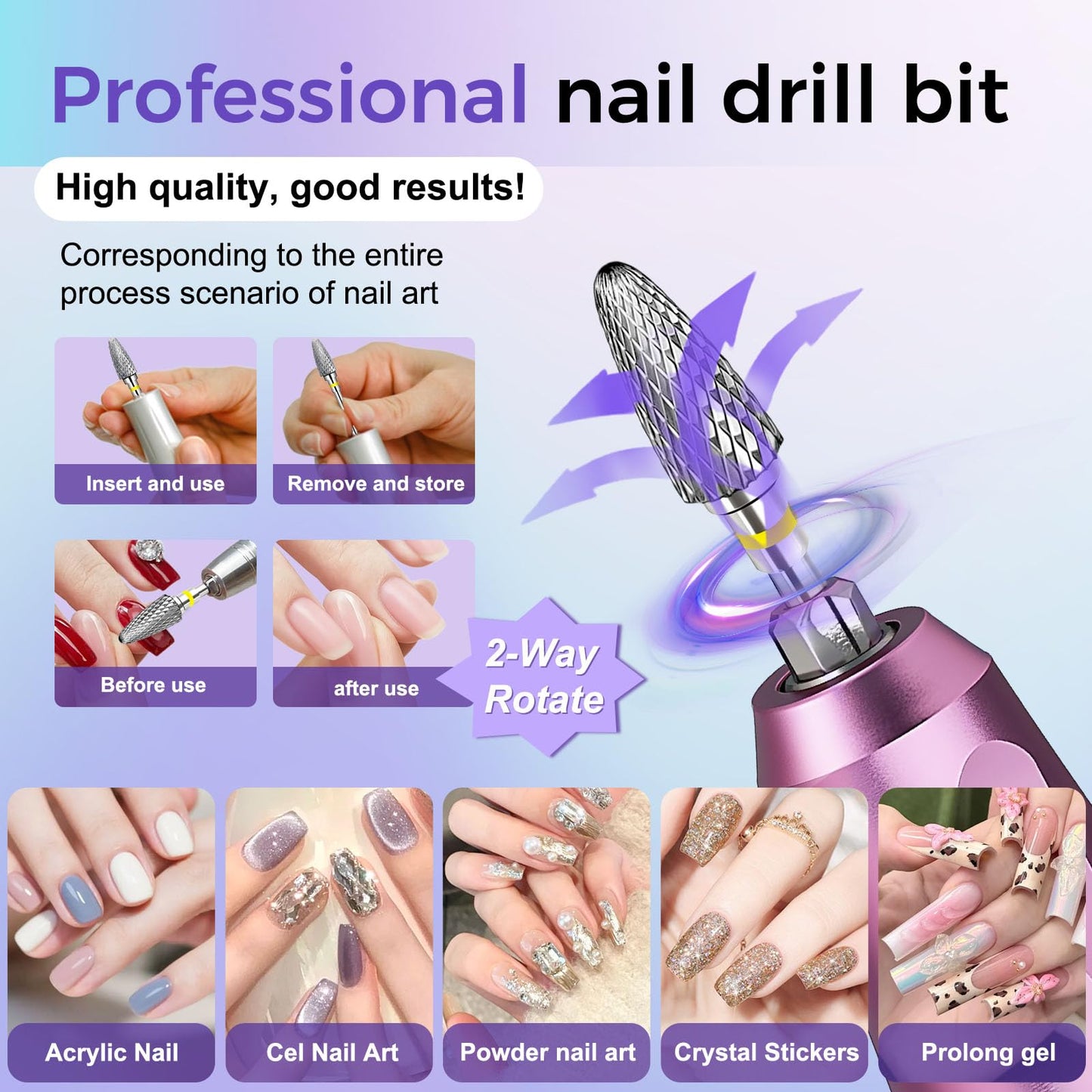 Fantexy 3/32" Carbide Nail Drill Bit - Remove Acrylic Hard Gels Quickly and Safely,Professional Cone Tungsten Drill Bits Set Nail File Acrylic for Manicure,Pedicure,Cuticle Cleaner (Extra Fine - XF)