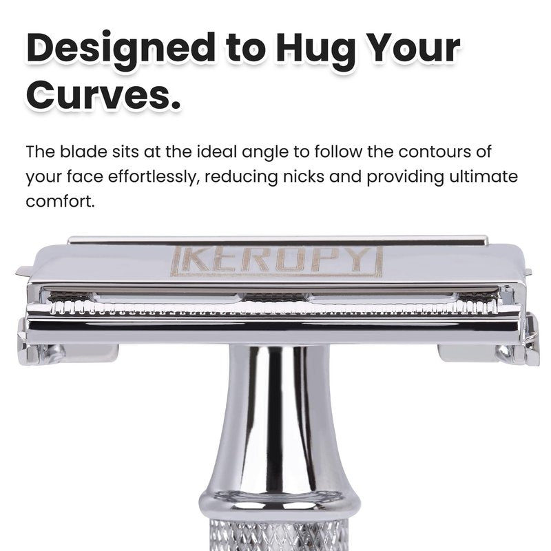 Keropy Safety Razor for Men, Butterfly Open Weighted Heavy Handle Razor,10 Premium Stainless Steel Blades, Vote for classic metal quality, rather than paying for overpriced blades.