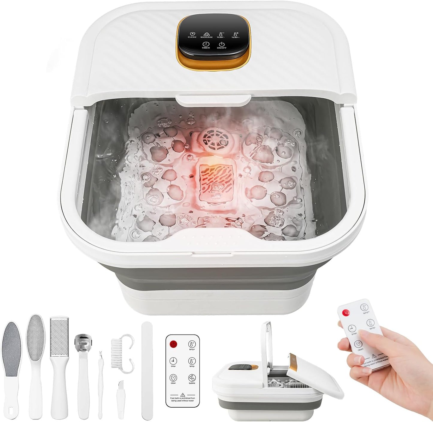 Collapsible Foot Spa Bath - Motorized Massager with Heat & Touch Screen | Pedicure Kit with Temperature Control