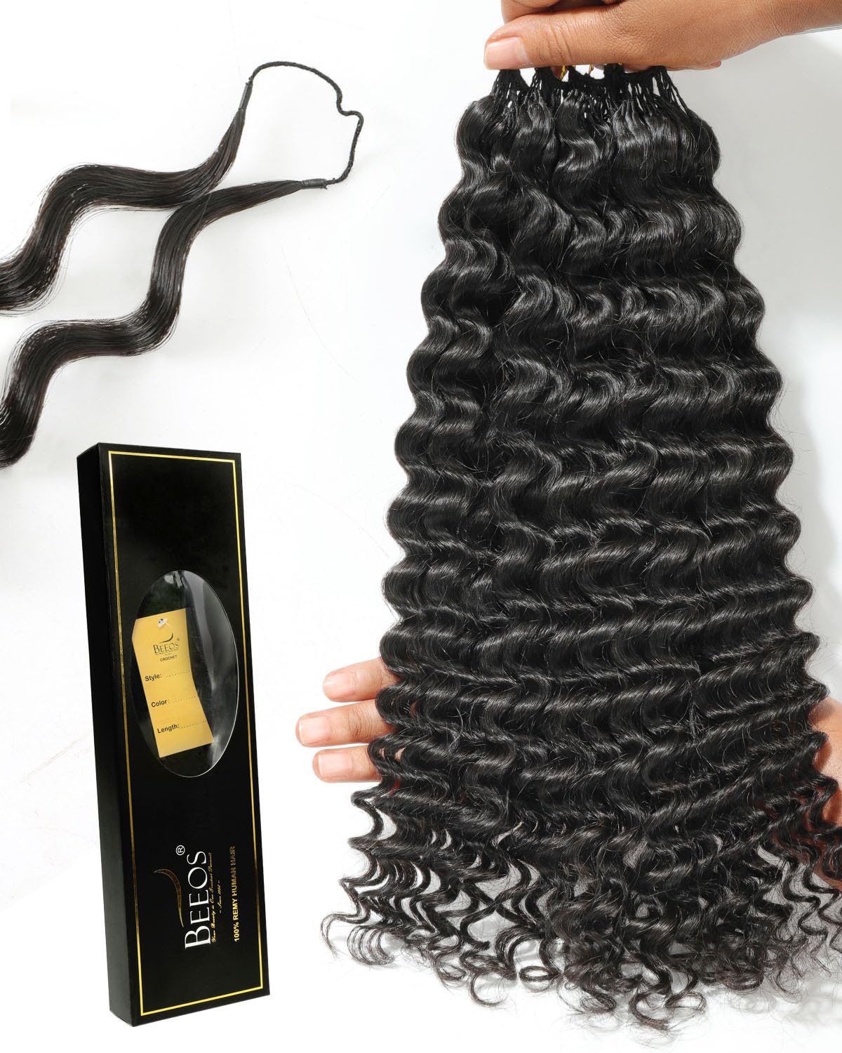 BEEOS Human Crochet Hair Deep Wave 160g, Pre-Separated Knotless Feather Crochet Human Hair for Black Women 22 Inch, Detangle Easily and Reusable
