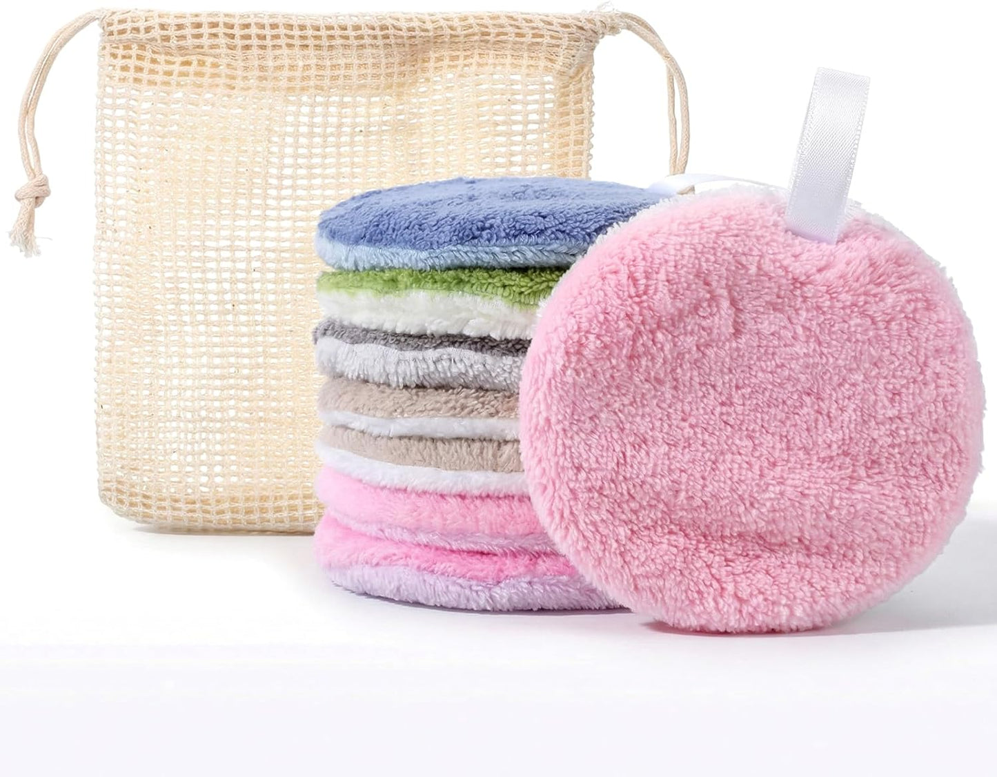 Reusable Makeup Remover Pads - Soft Coral Fleece Cotton | 8 Pcs Washable Face Pads with Mesh Storage Bag for Skincare