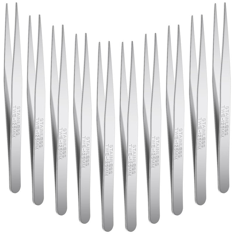 WILLBOND Stainless Steel Tweezers Lab Forceps Long Tweezers with Flat Round Tip Hair Removal Tweezer Garden Tweezer Straight 5 Inch for Plants, Craft, Electrical Repair