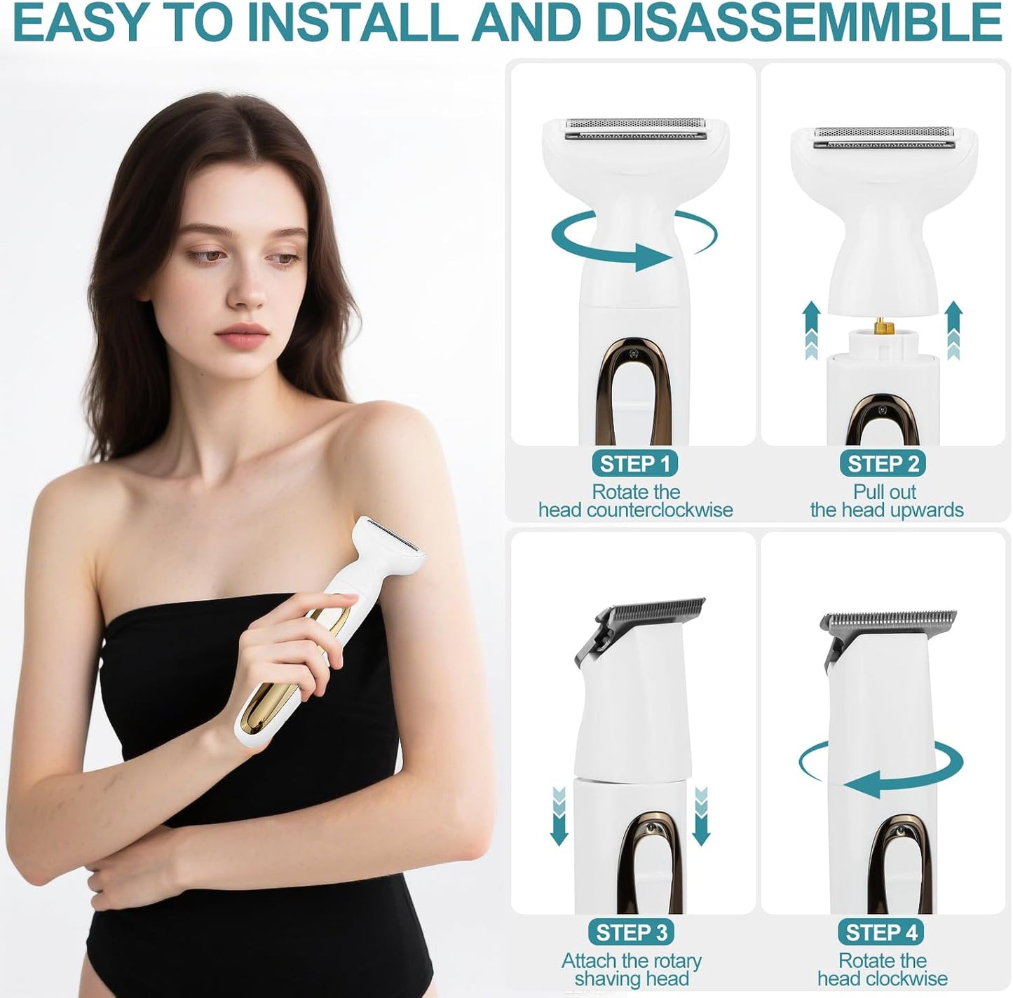 Electric Body Hair Trimmer - 4-in-1 Waterproof Grooming Kit for Men & Women | Rechargeable & Cordless