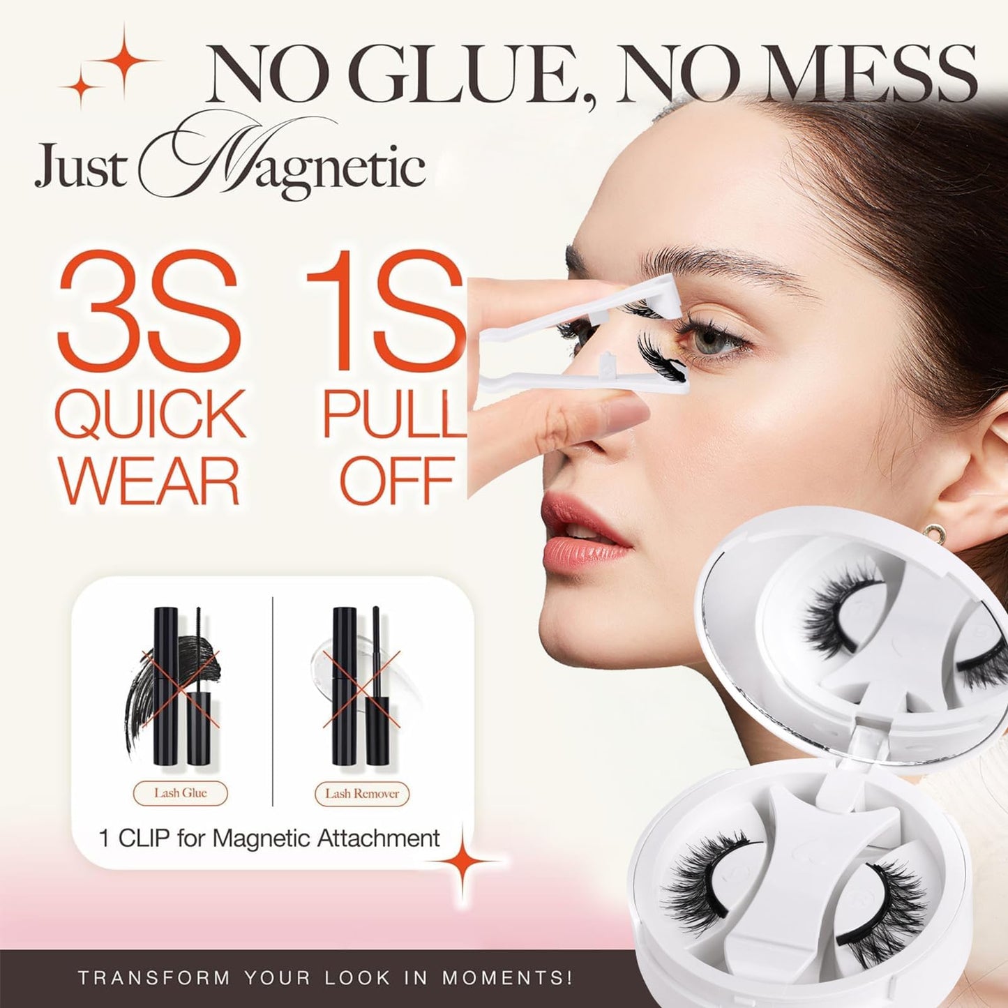 FVAQL Magnetic Eyelashes with Applicator，Reusable natural looking, no eyeliner no adhesive, easy to put on and take off. (Magnetic Lashes-CT10-1)
