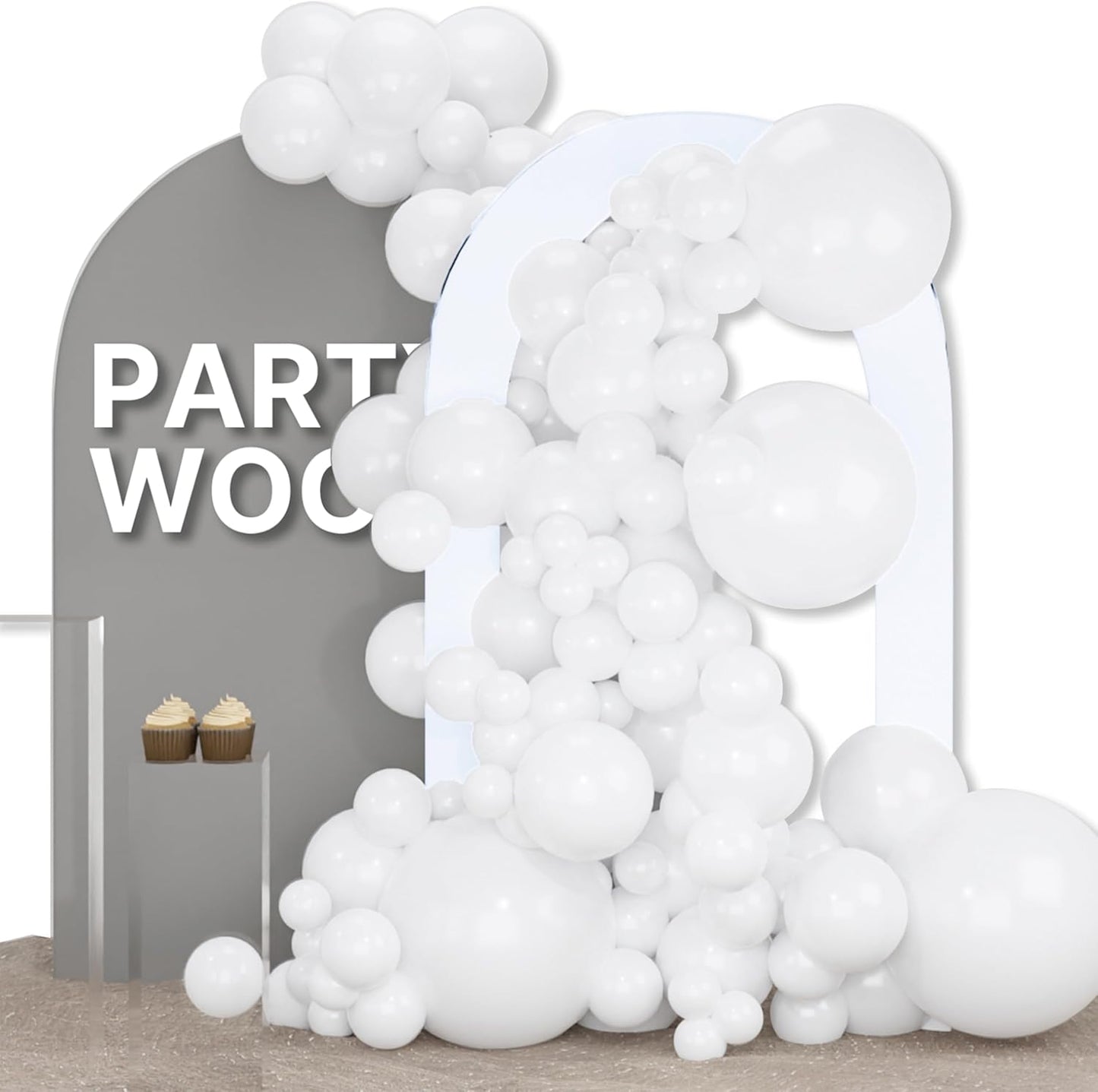 White Latex Balloons - 155pcs Matte White Balloon Arch Kit | 18", 12", 10", 5" for Weddings & Parties