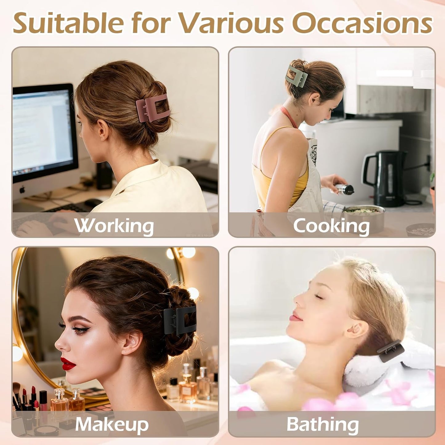 French Flat Hair Clips - 6pcs Matte Claw Clips for Thick or Thin Hair | Non-Slip Strong Hold Accessories