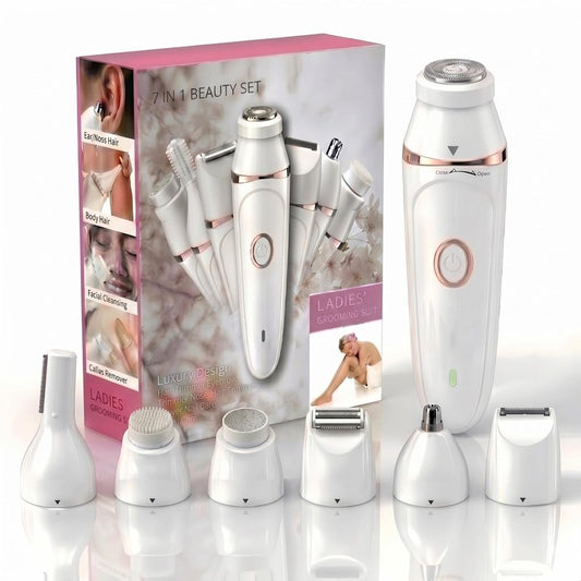7-in-1 Electric Razors for Women,Bikini Trimmer for Women, Waterproof & USB Rechargeable with Body Hair Trimmer,Eyebrow Trimmer, Nose Hair Clipper,Callus Remover &Facial Cleansing Brush,Gifts for Lady