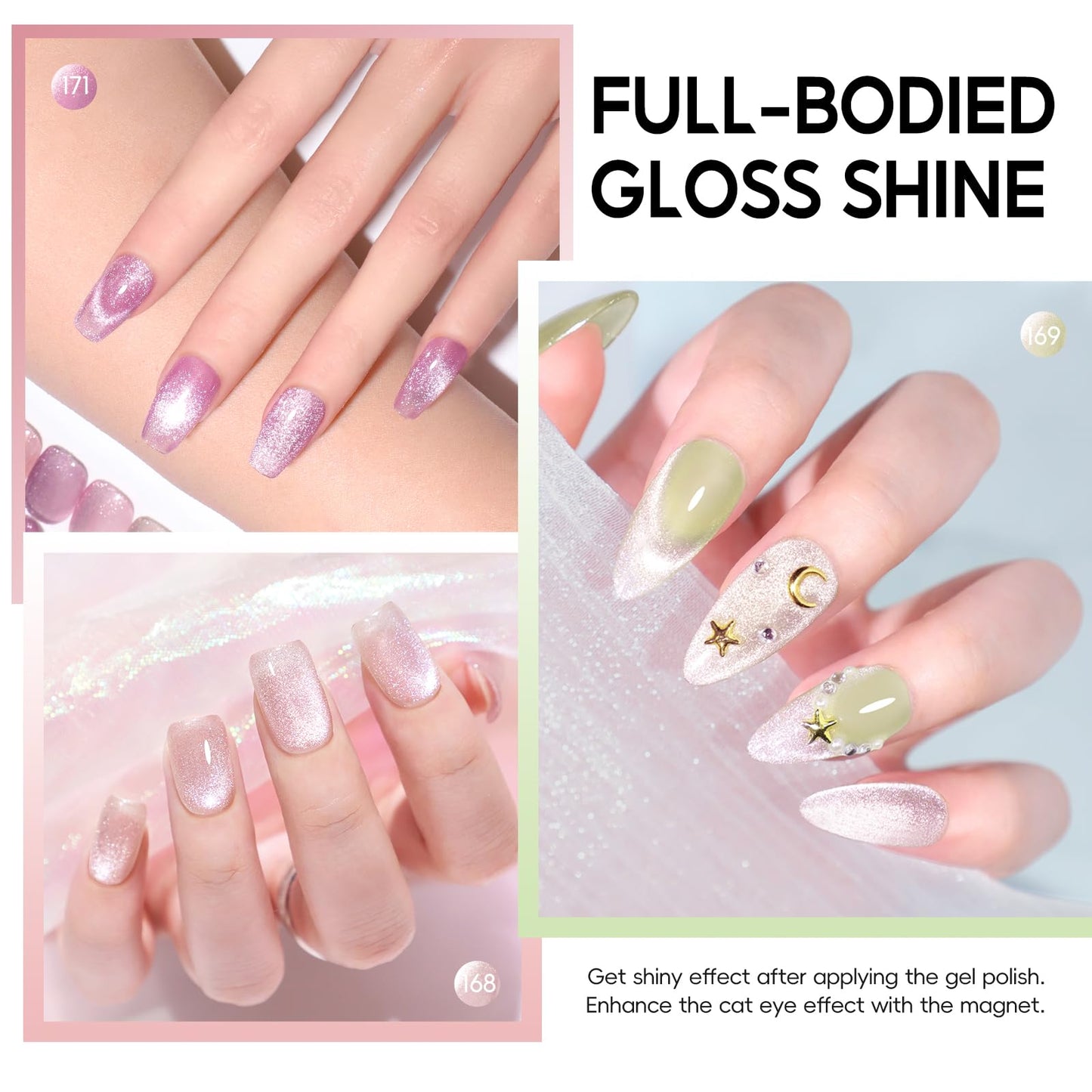 PEACECOLOR Cat Eye Gel Nail Polish Set 6 Colors Milky Nude Pink Glitter Summer Cat Eye Magnetic Sparkle with Magnet Soak Off Home Salon Nails