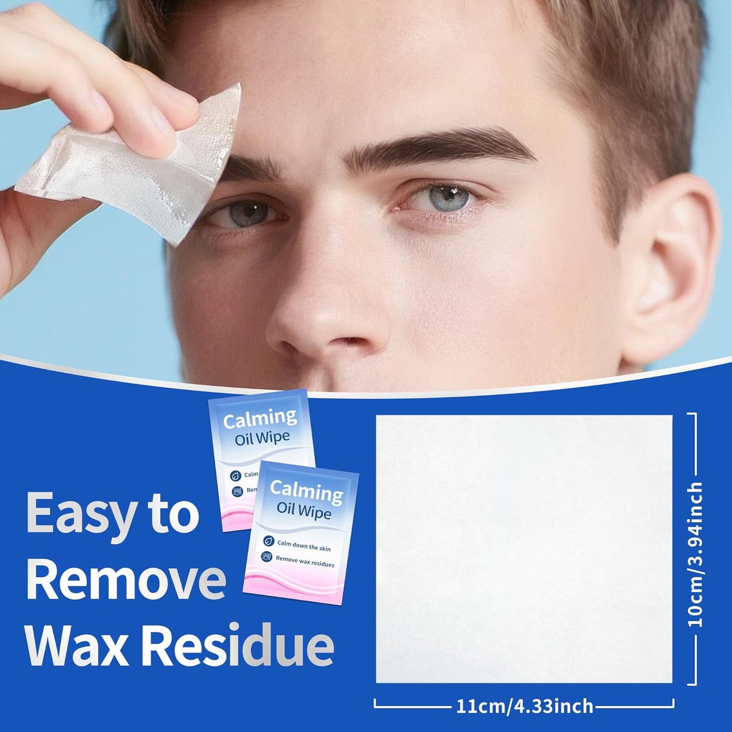 Men's Sword Eyebrow Wax Strips - Hair Removal Waxing Strips for Sensitive Skin | 24 Strips + 4 Calming Oil Wipes