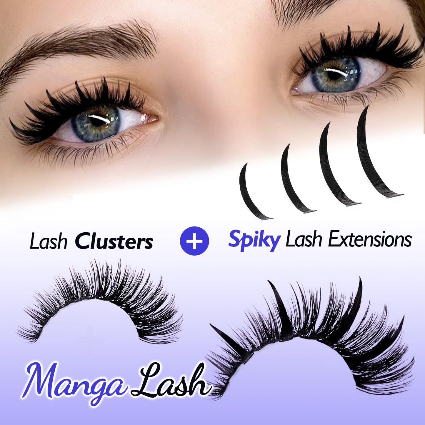 ACTROL Spiky Lash Clusters Individual Lashes 14-22mm Mix Length C Curl Spiky Lash Extensions Premade Eyelash Cluster DIY Spikes Eyelash Cluster Volume Fairy Lash Extension