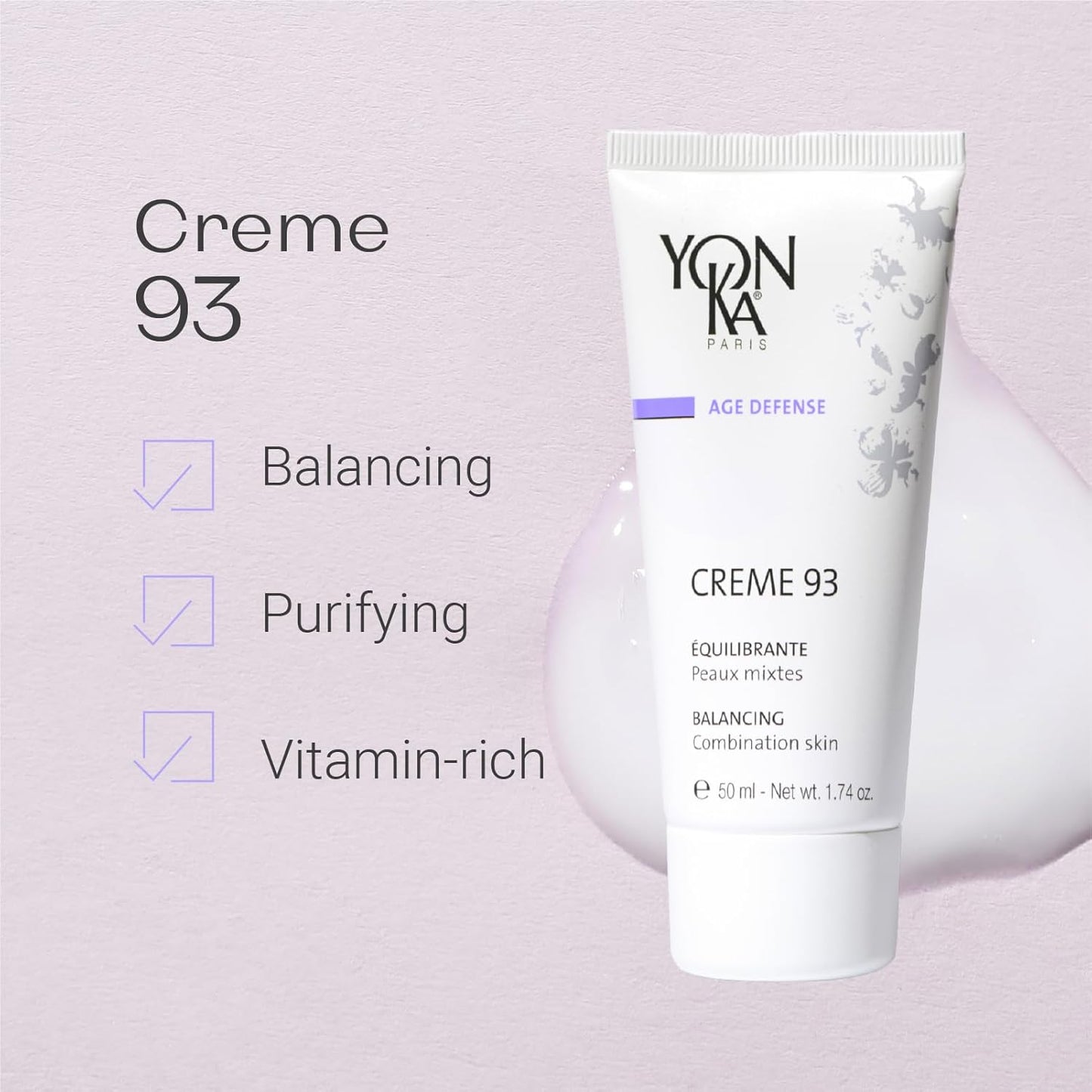Yon-Ka Creme 93 Mattifying Moisturizer - Balancing Facial Cream for Oily Skin | Vitamins A, C & E | 1.74 oz