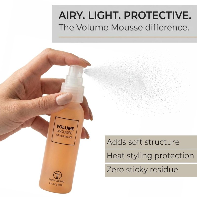 Volumizing Hair Care Kit - Mini Shampoo, Conditioner & Mousse for Fine Hair | Sulfate-Free Travel Set with Brush & Cosmetic Bag - 5 Pieces