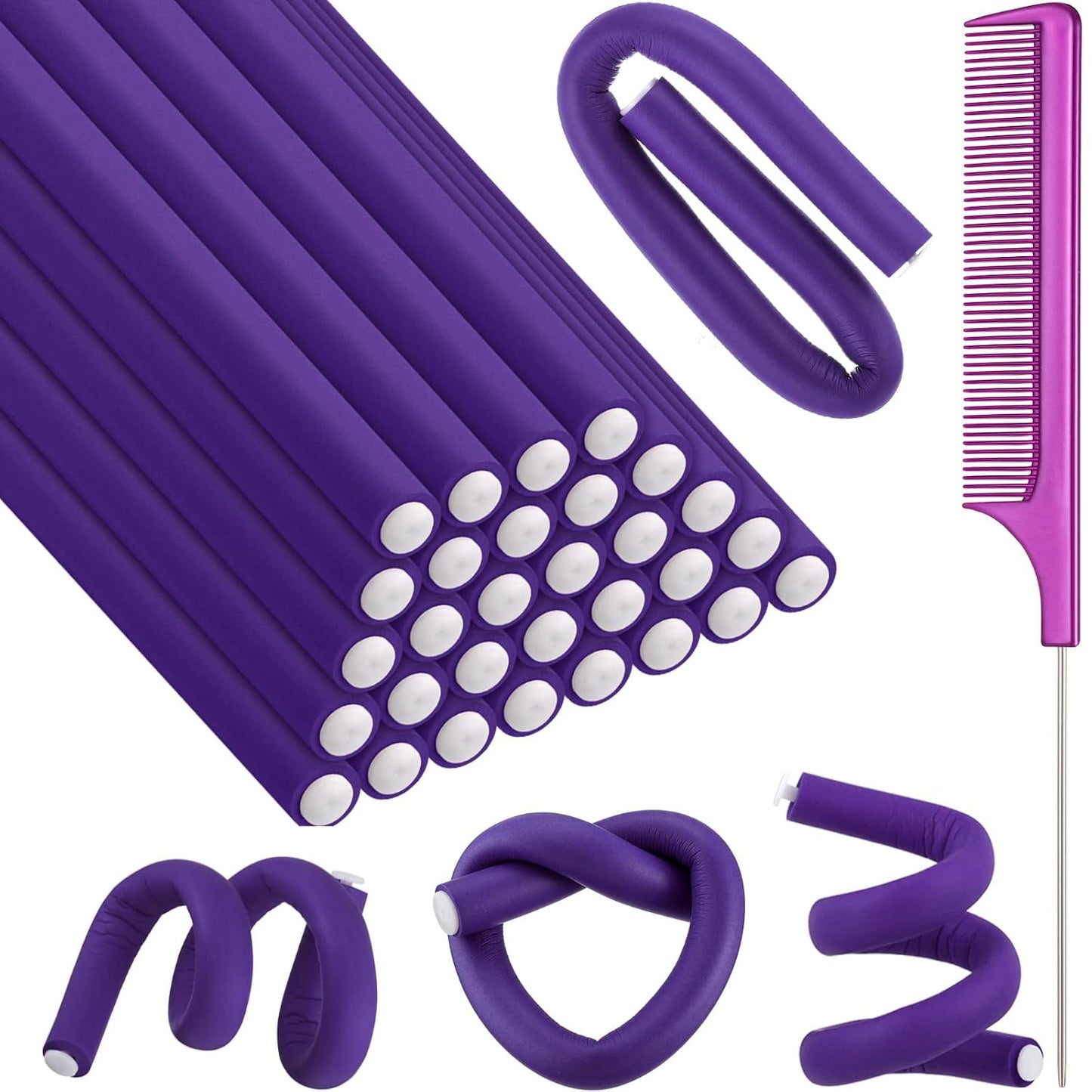 Flexible Curling Rods - 30 Pcs Foam Rollers for No Heat Styling | Dark Blue, 9.45 x 0.55 Inch