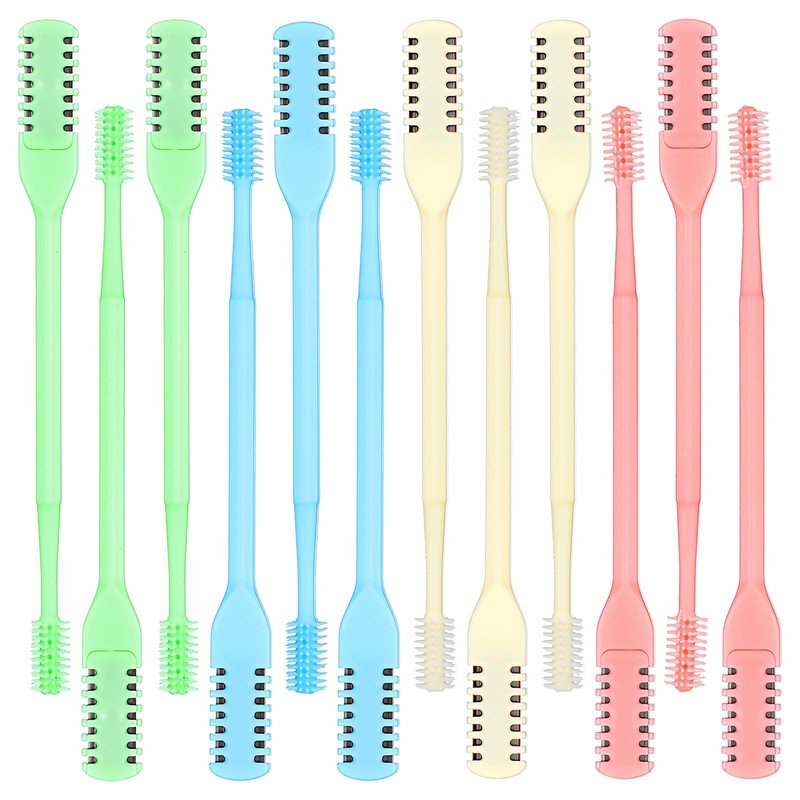 12 Pcs 2-in-1 Nasal Hair Cutter Nose Hair Trimmer Double Sided Nose Knife 360° Rotating Manual Nasal Hairs Cutter Portable Nostril Hairs Remover Tool Sticks Soft Cleaning Brush for Men Women Travel