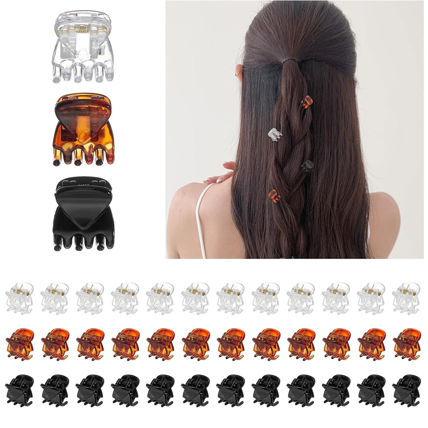 Colorful Mini Crystal Flower Hair Clips - 16PCS Non-Slip Claw Clips for Thin/Thick Curly Hair