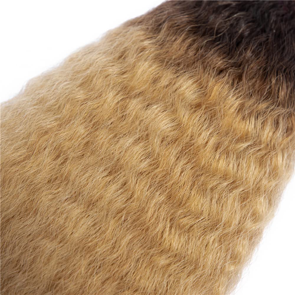 Blonde Yaki Straight Human Hair Bundles 2 Tone Black and Honey Blonde Bundles 26 Inch Double Weft Real 1B27 Kinky Straight Hair Extensions 110g