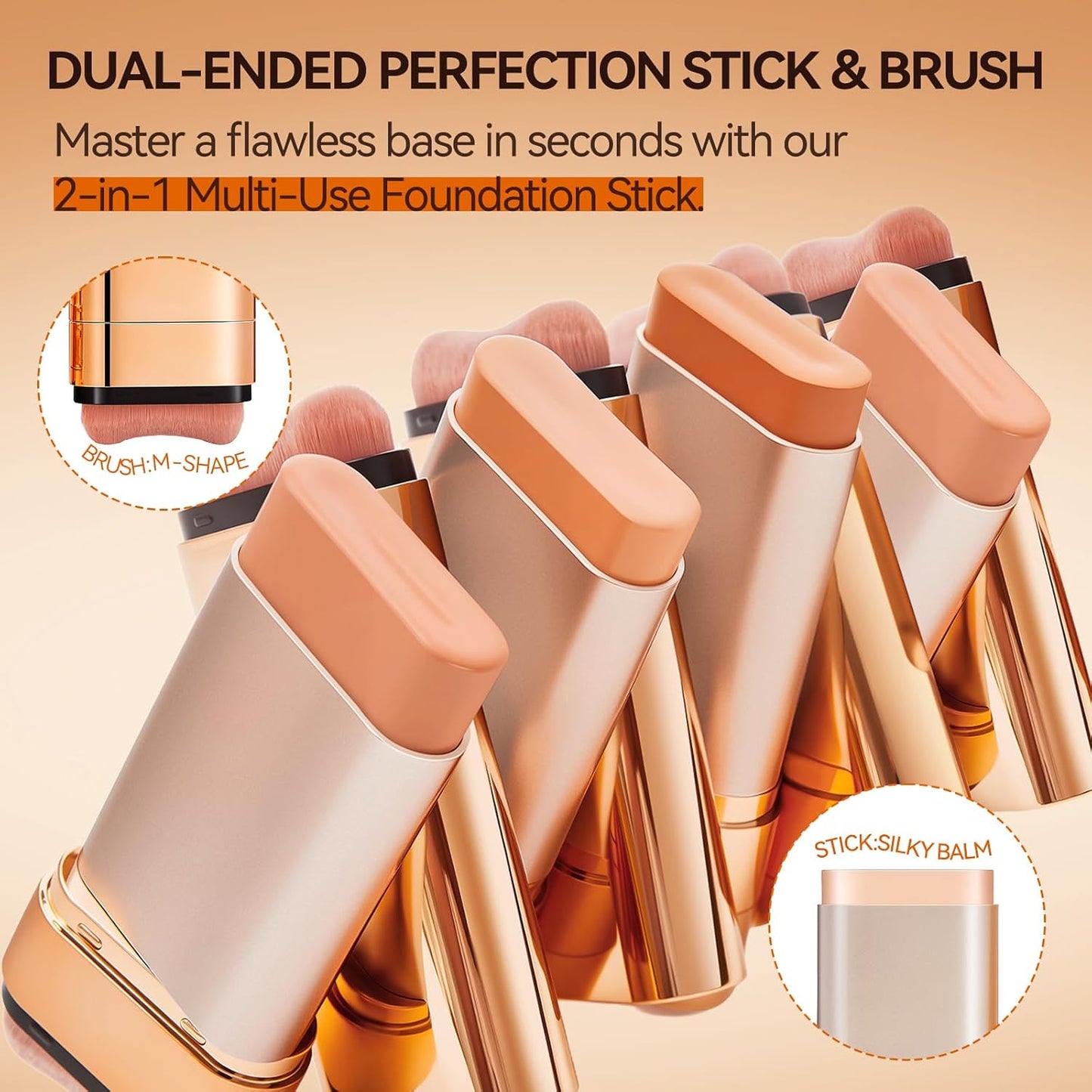 Korean Foundation Stick for Mature Skin - Buildable Light to Medium Coverage | Dual-Ended with Brush, Natural Dewy Finish (Ivory)