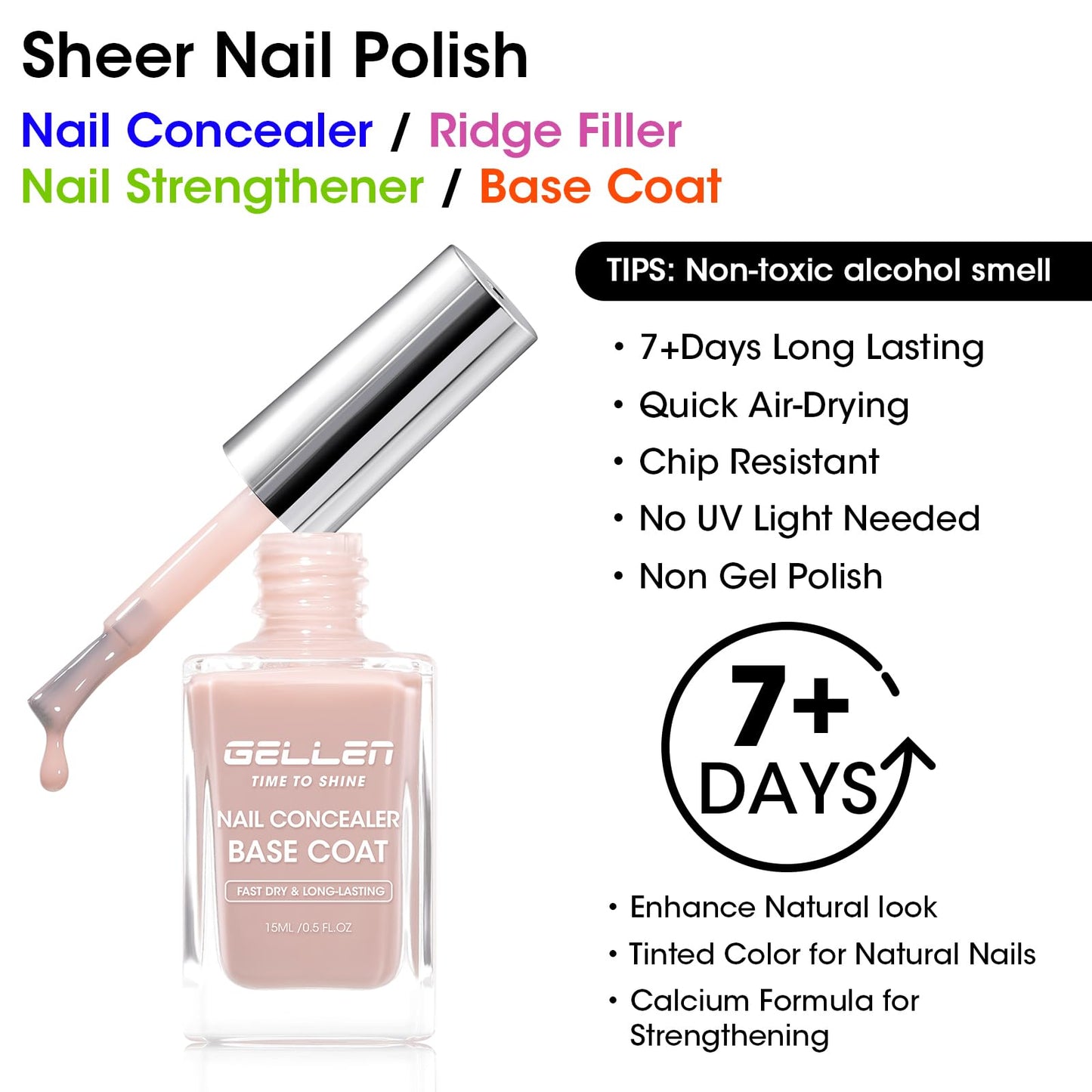 GELLEN 4-In-1 Illuminating Nail Concealer Base Coat Nail Polish, No HEMA