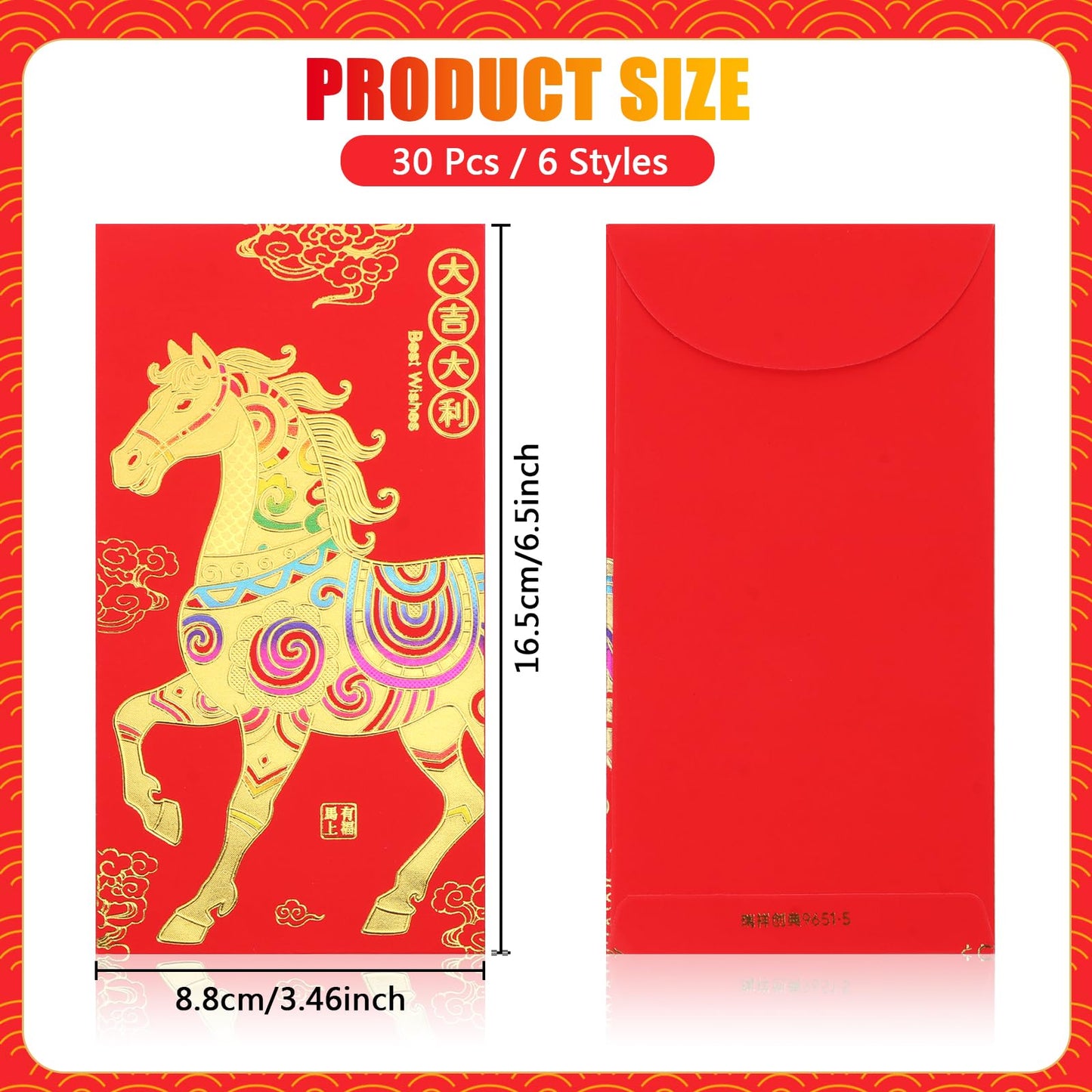 BRIOYHA 30Pcs Chinese New Year Red Envelopes,2026 Lunar New Year Red Pocket Envelopes Chinese Hong Bao,Lucky Money Packets for Year of the Horse Chinese Spring Festival Celebrations,3.5 x 6.5 Inches