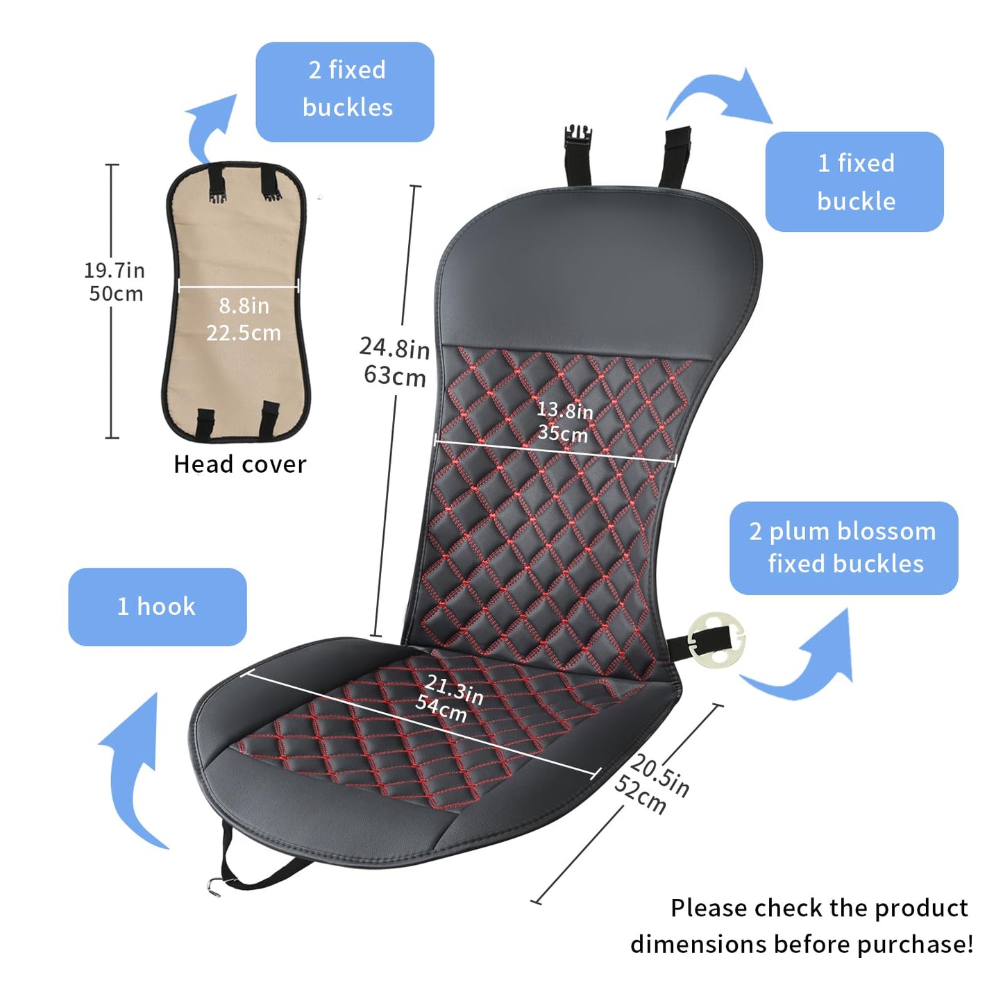 ZMOIVOK 2pcs Car Seat Covers,Leather Water Proof Material No Slip Soft Car Seat Protector Side not Wrapped,for Car with Airbags,Seat Covers Universal for Most Automotive,Suvs,Vans,Trucks (Black-Red)