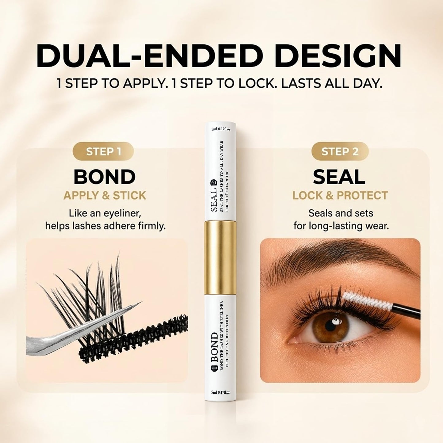 Lash Bond and Seal Waterproof for Lash Clusters, Bond and Seal Lash Glue Strong Hold for 72 Hours, Non-Irritating Lash Glue for Eyelash Clusters, Lash Bond and Seal