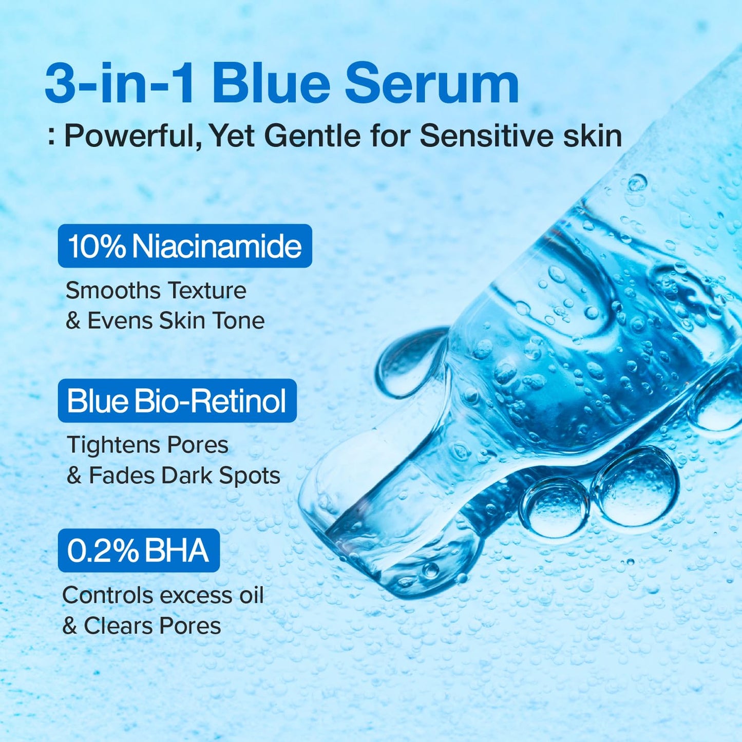 Numbuzin No.3 Retinol Serum - Blue Bio-Retinol Pore Refining | Tightening, Firming, BHA, Niacinamide, Peptide | 1.01 fl. oz (30ml)