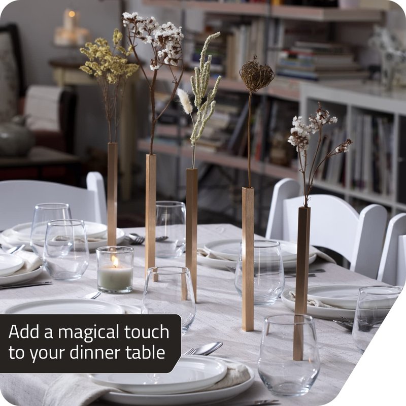 PELEG DESIGN Magnetic Bud Vase Set (Gold) - Unique Home Decor Gift & Modern Table Centerpiece - 5 Aluminum Single Stem Vases - 9.4" Tall Gravity Defying Decor