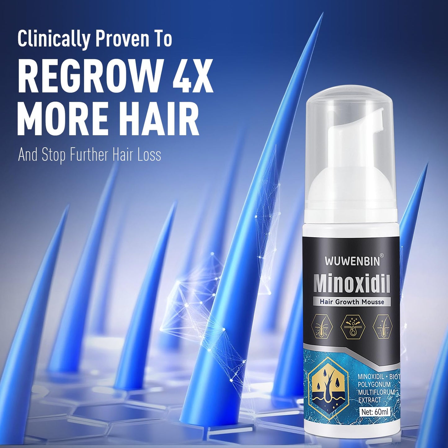 5% Minoxidil Hair Growth With Biotin: Minoxidil for Men and Women - Hair Growth Supports Thicker and Fuller Beard & Hair(2 Pack 4Oz For 4 Month Supply)