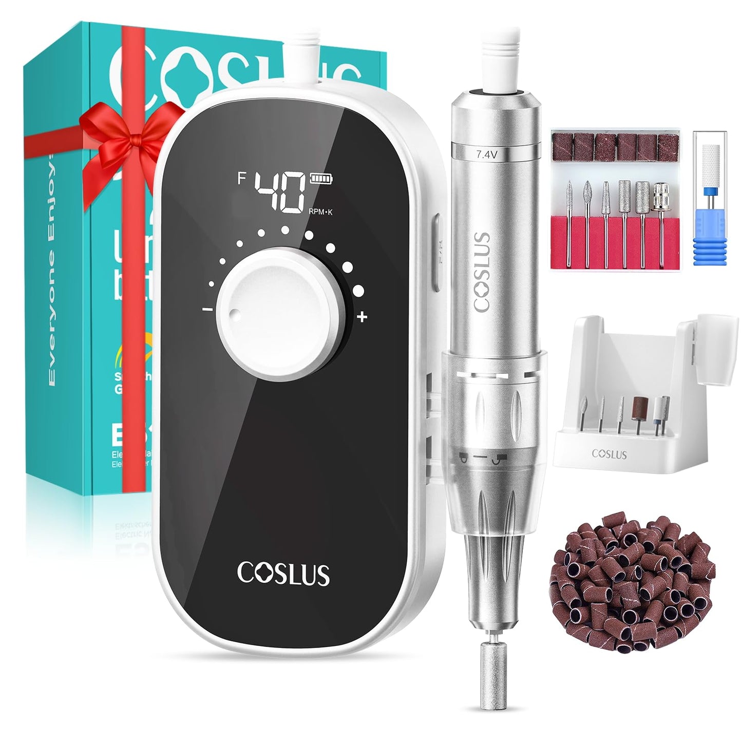 COSLUS E51 Electric Nail Drill Professional: Rechargeable Nail File with Stand for All Manicure Shaping & Gel Removal, Entry-Level Easy, 40000RPM E-File for Nail Art Practice, Home DIY and Salon White