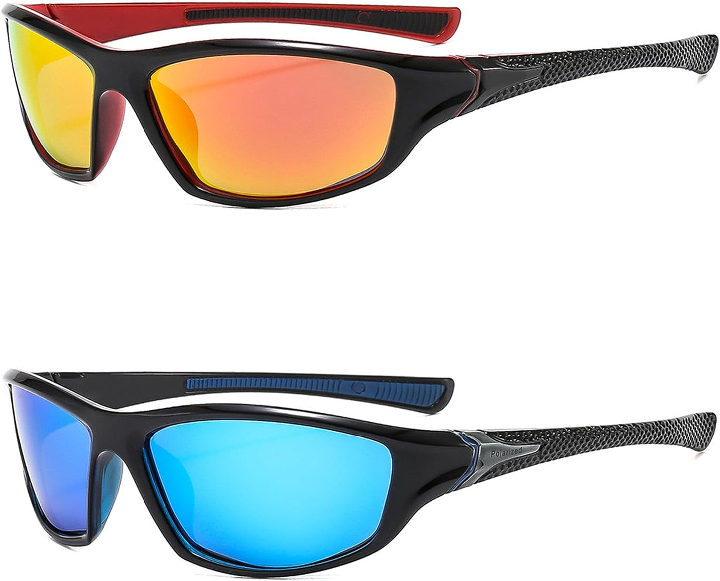 Polarized Sports Sunglasses - UV400 Protection | 2-Pack Dark Blue & Red for Cycling, Driving, Hiking