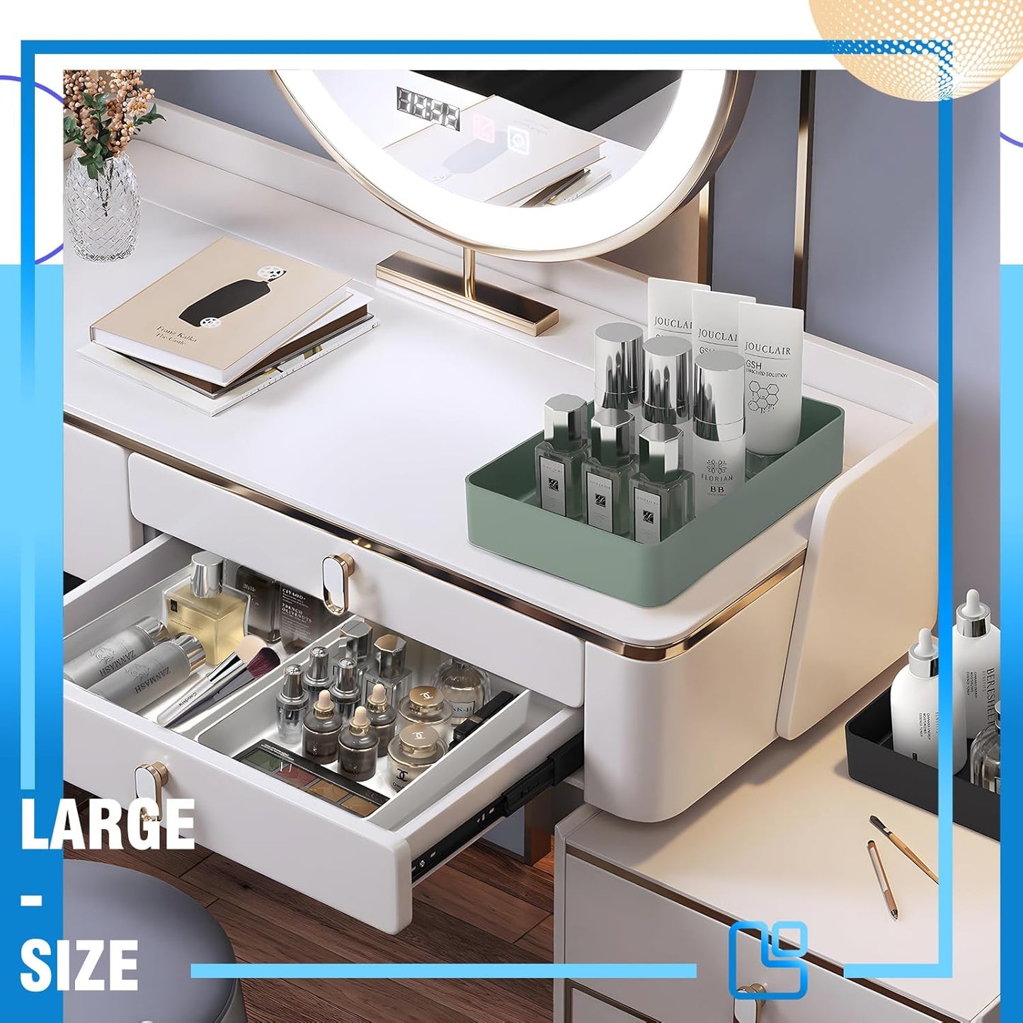 11-Piece Stackable Drawer Organizer Set - Multi-Size Storage Bins for Makeup, Stationery & Utensils | Versatile Vanity & Office Use