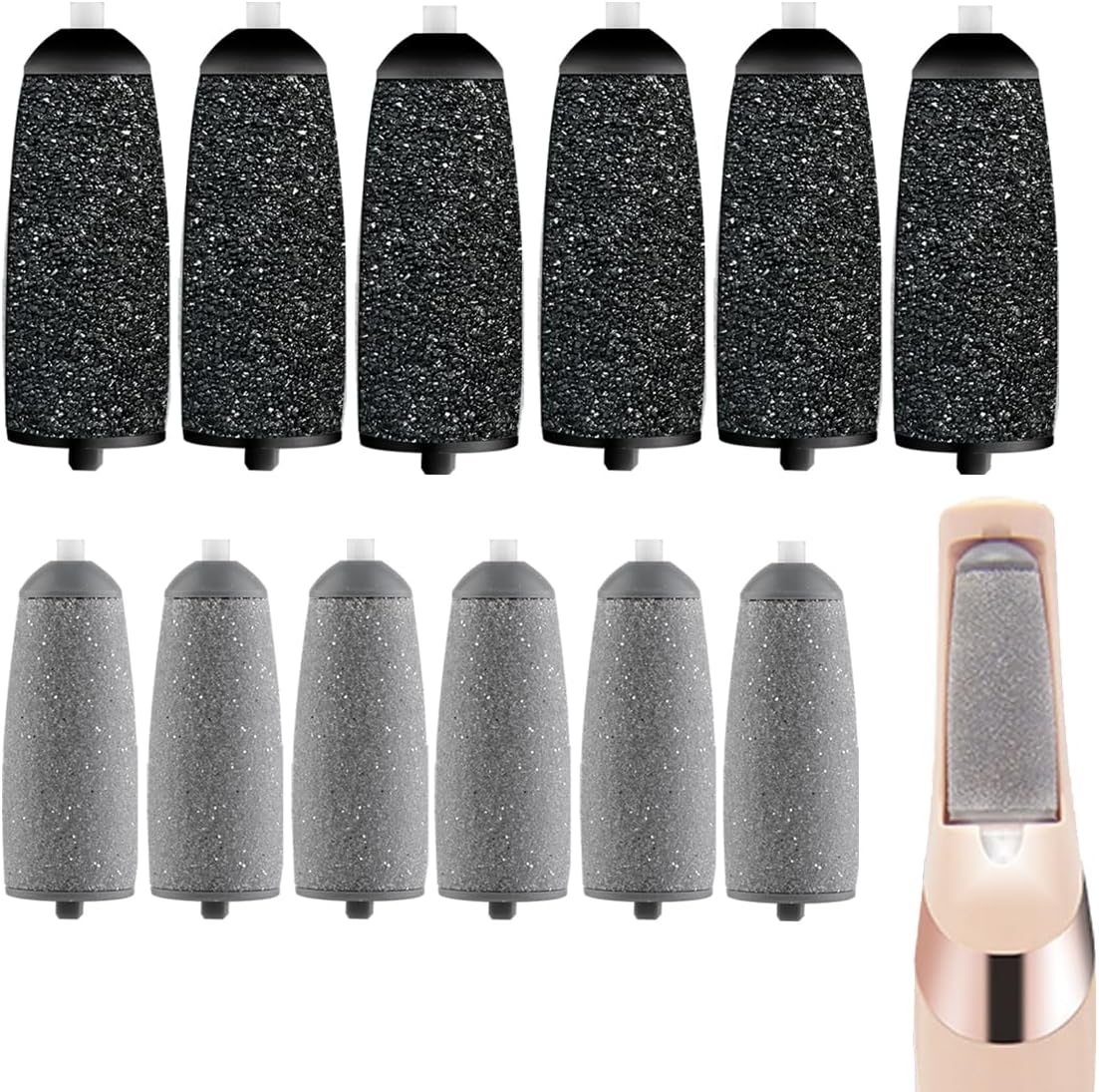 Replacement Roller Heads for Flawless Pedi - 12 Pack Refills | 6 Extra Coarse & 6 Regular Coarse