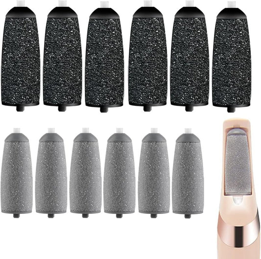 Replacement Roller Heads for Flawless Pedi - 12 Pack Refills | 6 Extra Coarse & 6 Regular Coarse