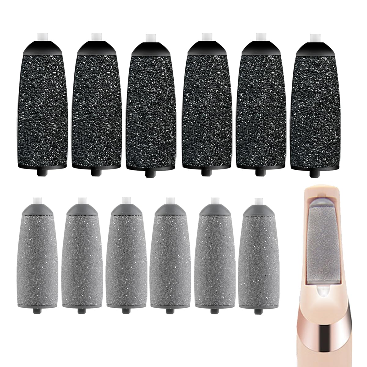 12 Pack Replacement Roller for Flawless Pedi, Replacement Head Refills Compatible with Finish Touch Flawless Pedi Electronic Tool File,6 Extra Coarse & 6 Regular Coarse