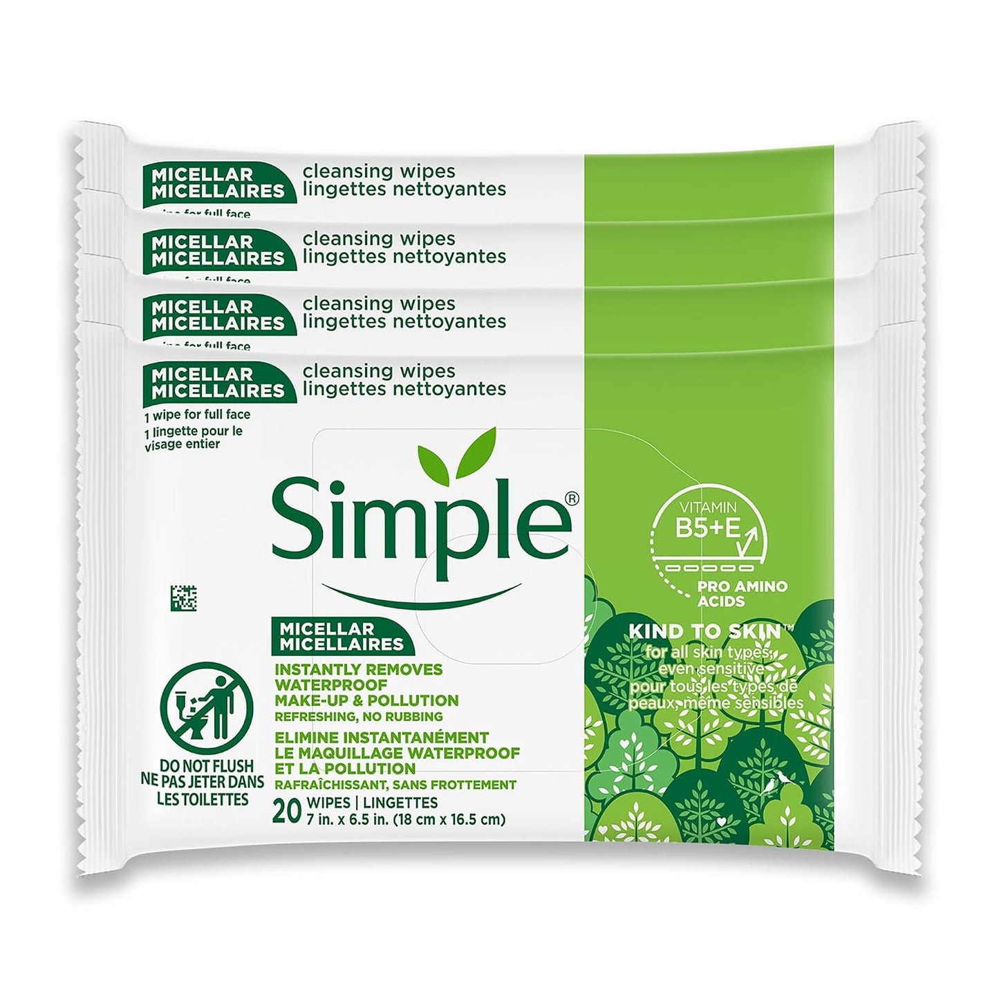 Micellar Makeup Remover Wipes - Gentle Face Wipes for Waterproof Makeup - Enriched with Vitamin B5 & E - 2 Pack