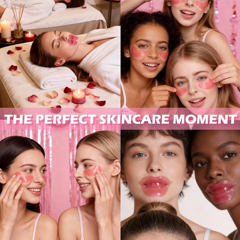 Collagen Eye Masks & Lip Masks - Pink Under Eye Patches for Puffy Eyes | Korean Skincare Gift Set