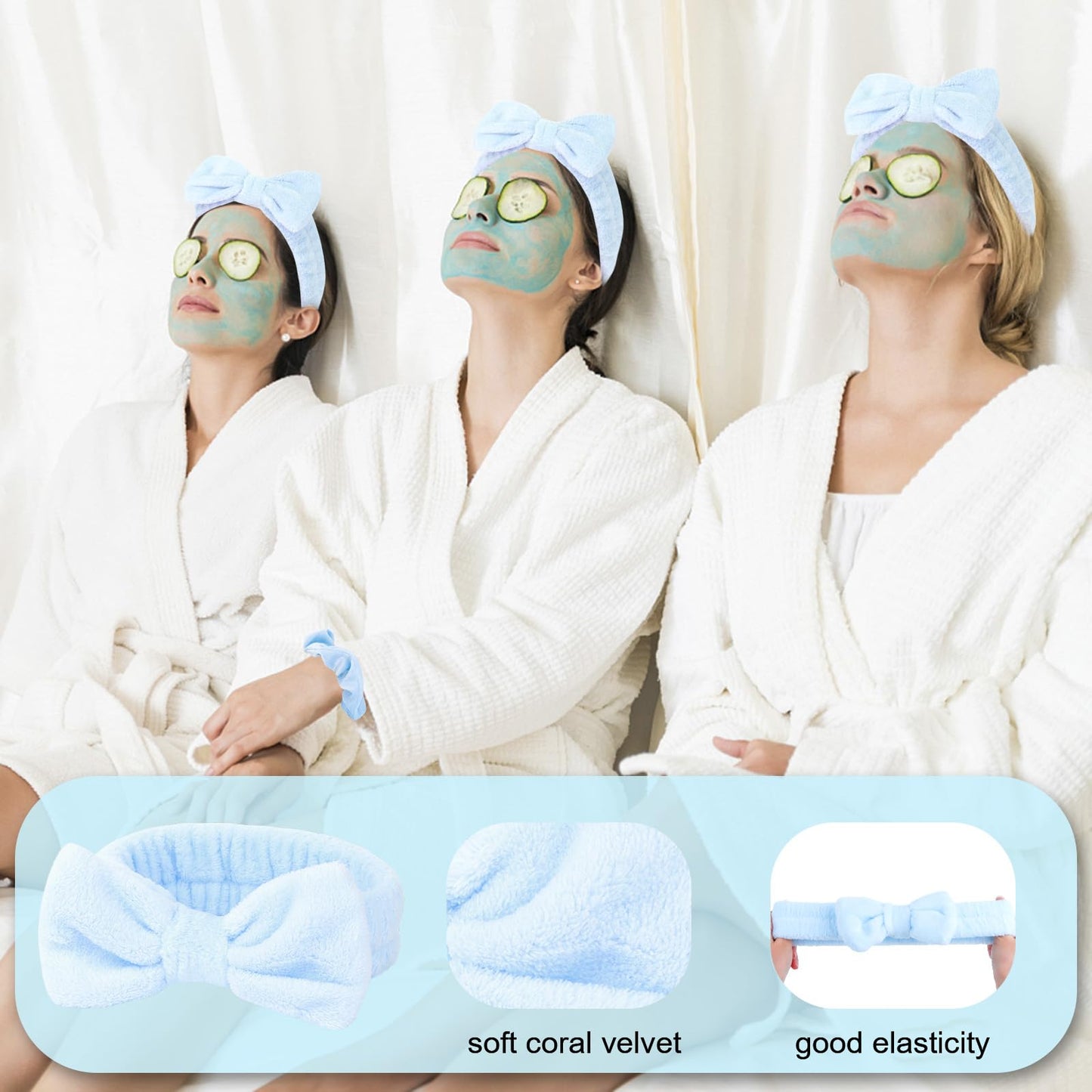 WHAVEL 18 Pcs Sleepover Party Supplies for Girls - Sleepover Party Favors Include 6 Spa Headband, 6 Silk Eye Mask and 6 Velvet Scrunchies for Spa Birthday, Bachelorette, Slumber (Blue)